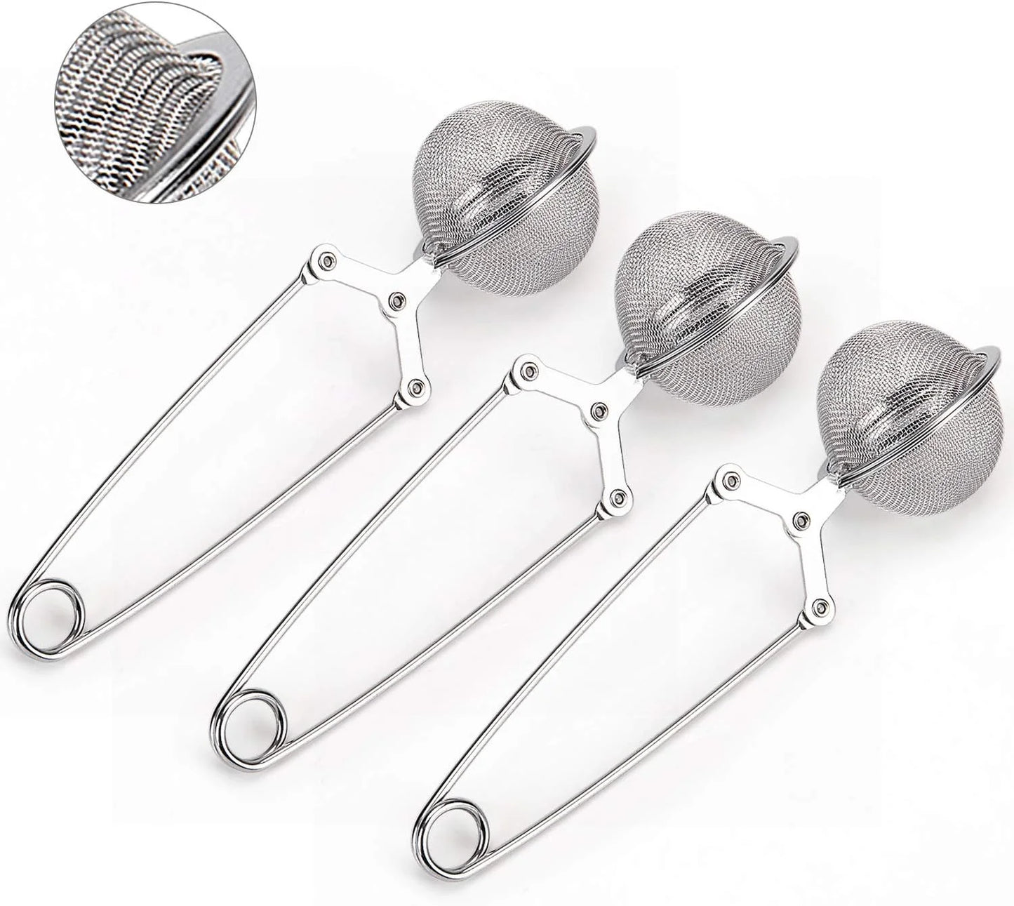 Snap Ball Tea Strainer, 3 Pcs Premium Stainless Steel Tea Infuser with Handle for Loose Leaf Tea Fine Mesh Tea Balls Filter Infusers