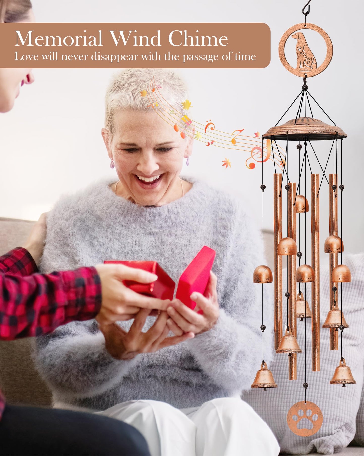 Dog Wind Chimes for Outside, Dog Gifts for Dog Lovers, Unique Memorial Sympathy Gift, Aluminum Windchimes Outdoors Garden Decor