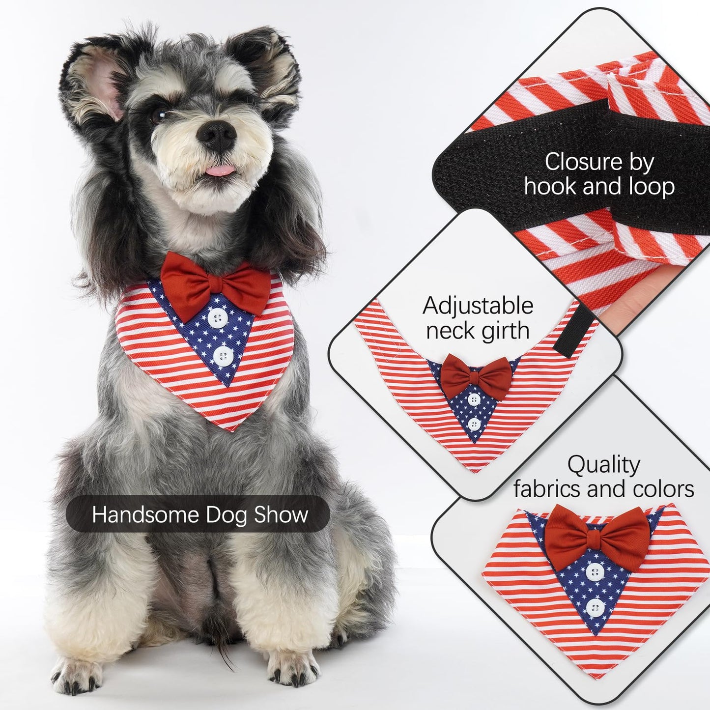 FUAMEY Independence Day Dog Scarfs 4th of July American Flag Triangle Bibs with Bow Tie