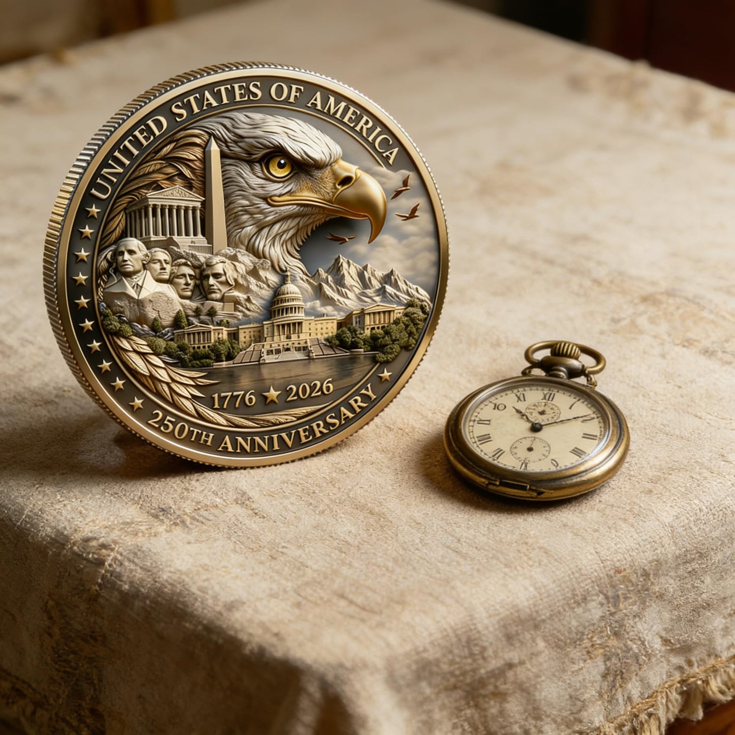 USA 250th Anniversary Coin 1776-2026 3D America 250 Merchandise for Patriotic Celebration 4th of July Independence Day Gifts for Veterans & History Lover