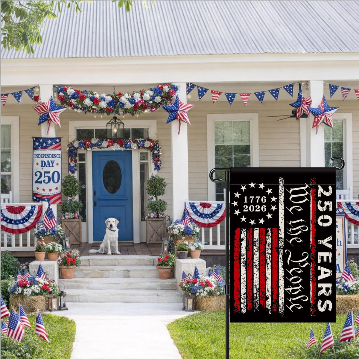 250th Anniversary Garden Flag, 250 Anniversary USA Flag American We the People 250 Years Patriotic Banner 1776-2026 Commemorative 4th of July Yard Sign Double-Sided Waterproof Garden Flag 12x18 Inch