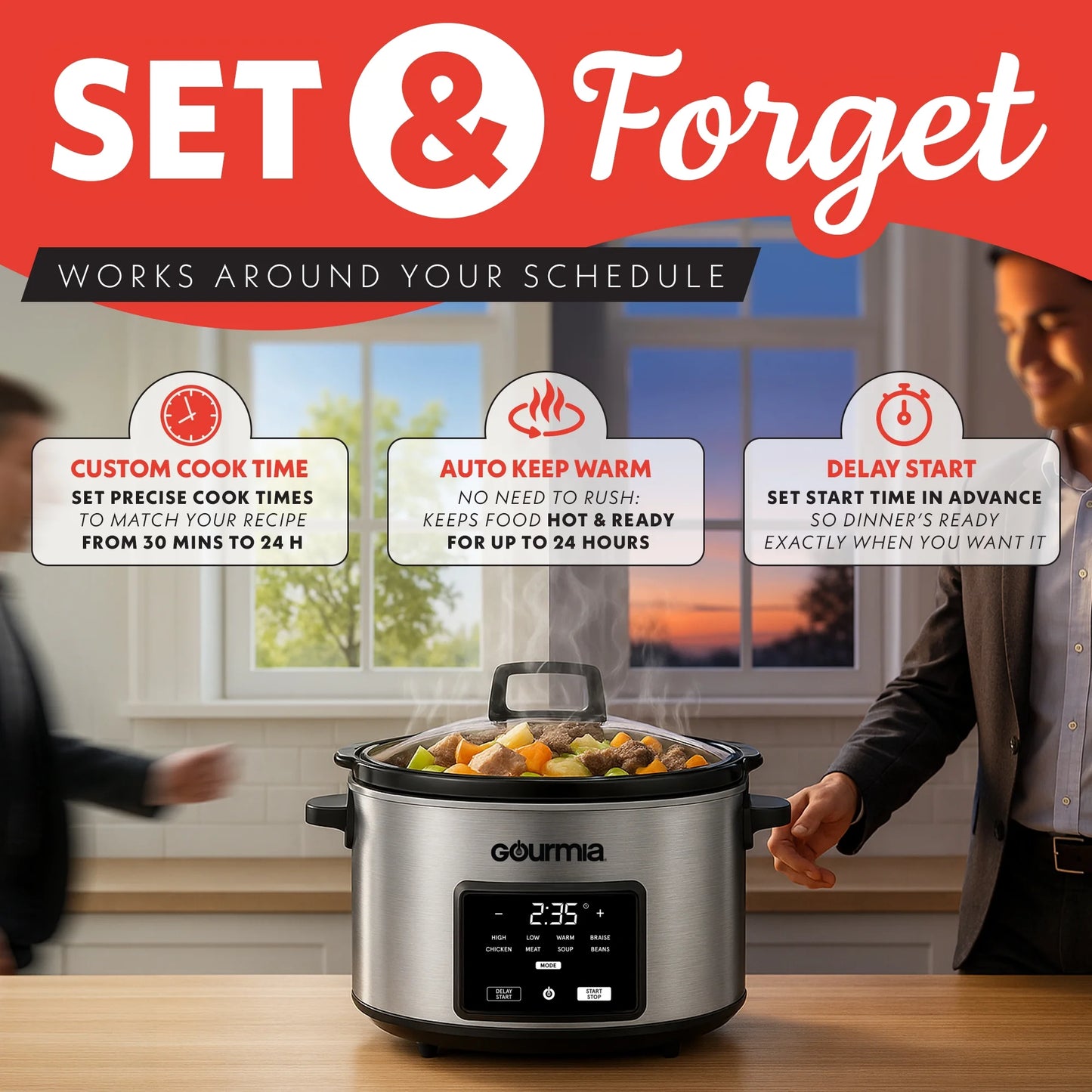 4.5 QT Programmable Slow Cooker, 5 Presets, Keep Warm, Stainless Steel