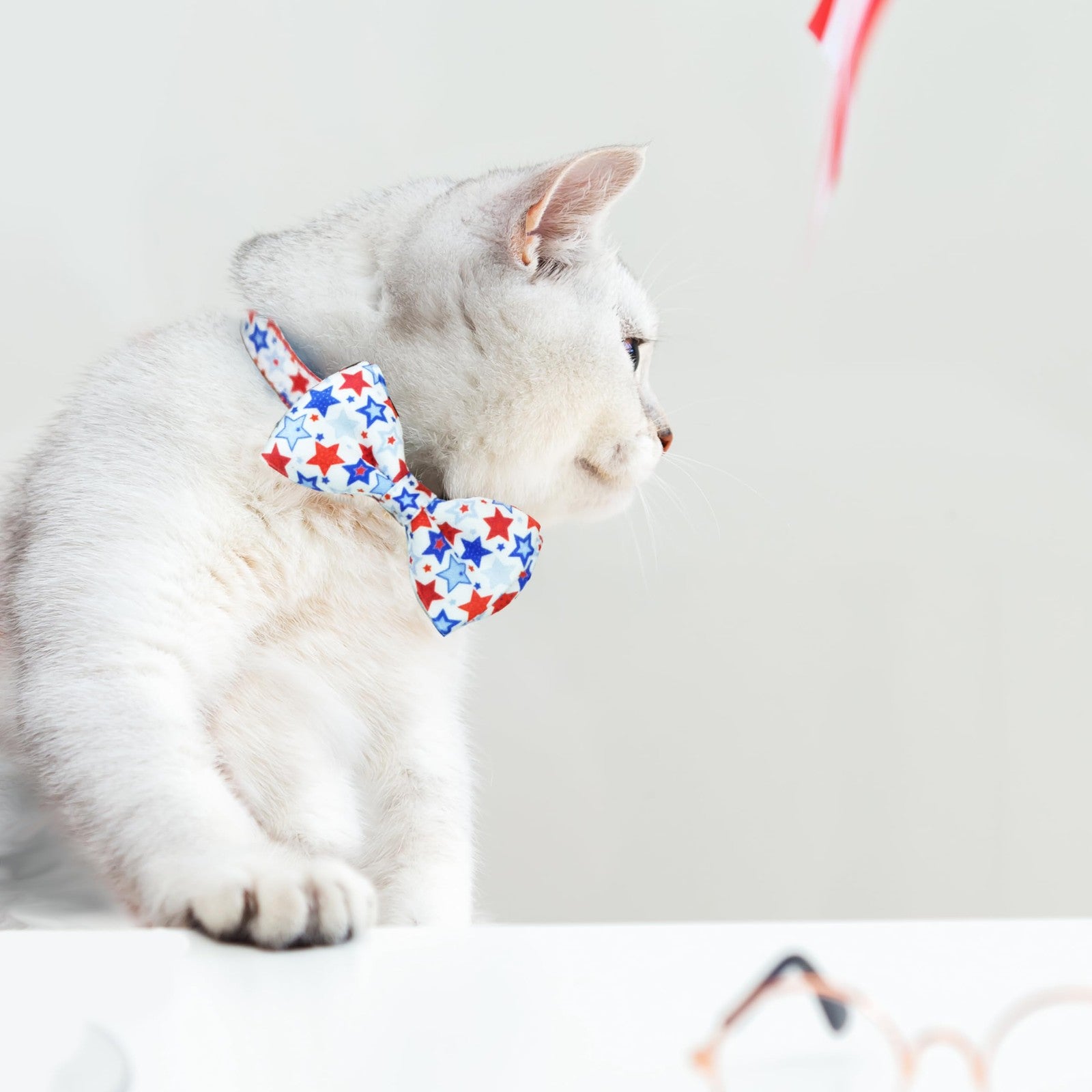 4Th of July Cat Bow Tie Collar with Bell, 2-Pack with American Stars and Pari...