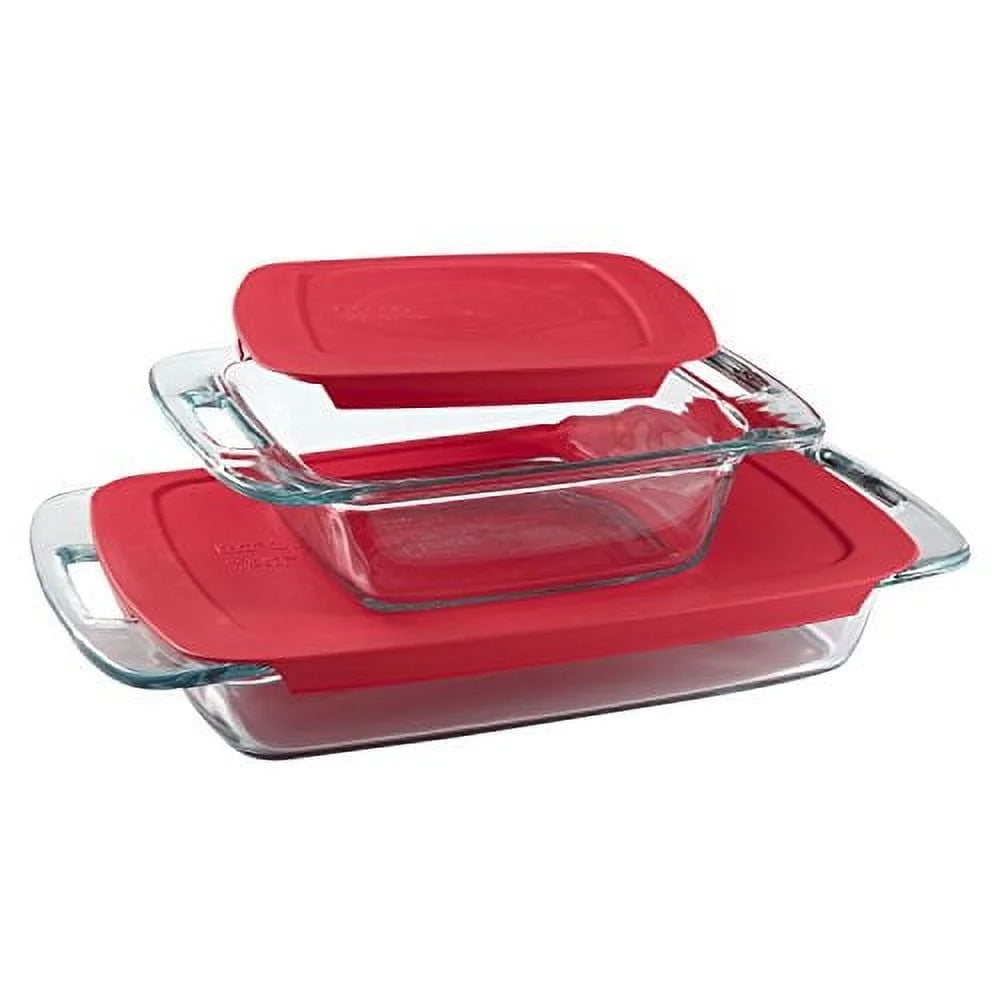 Easy Grab 4-Piece Glass Bakeware Set with Red Lids