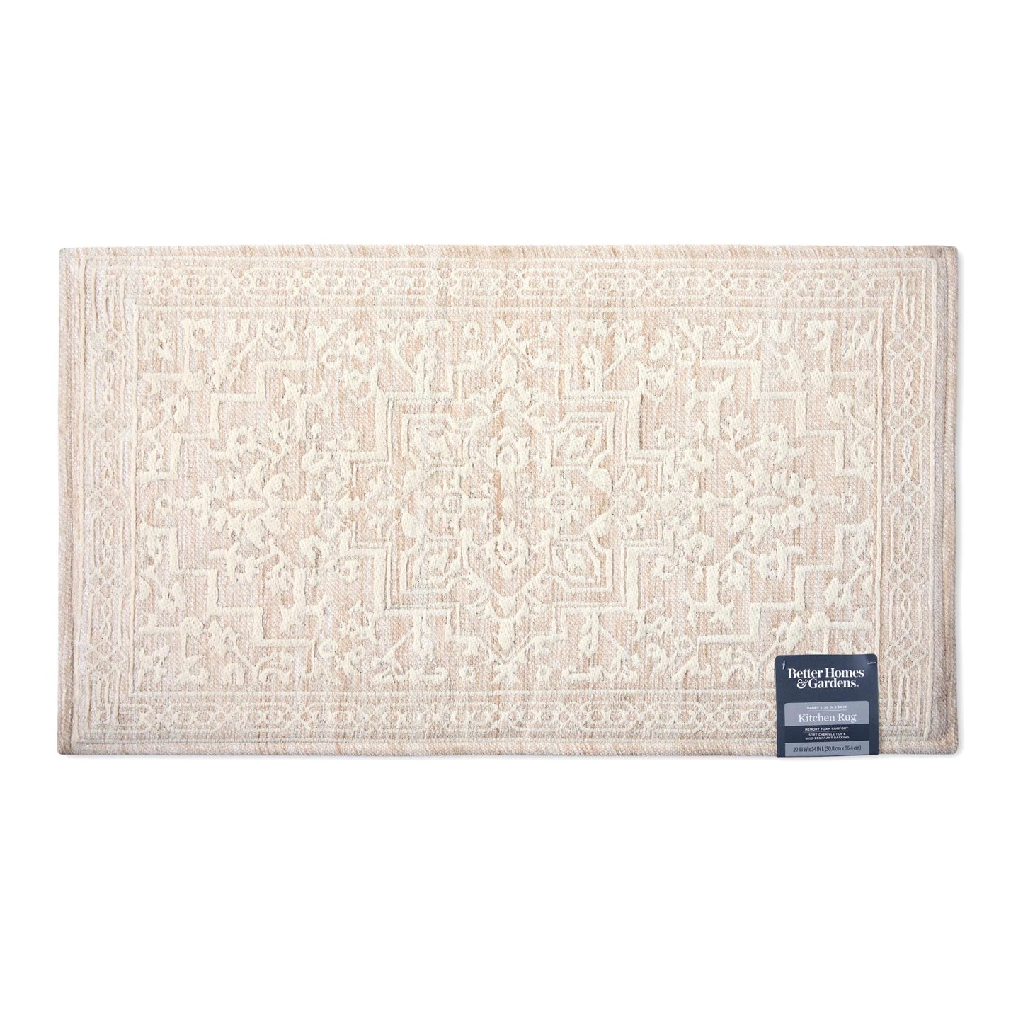 Darby Persian Chenille Kitchen Comfort Mat, Tan, 20”W X34”L