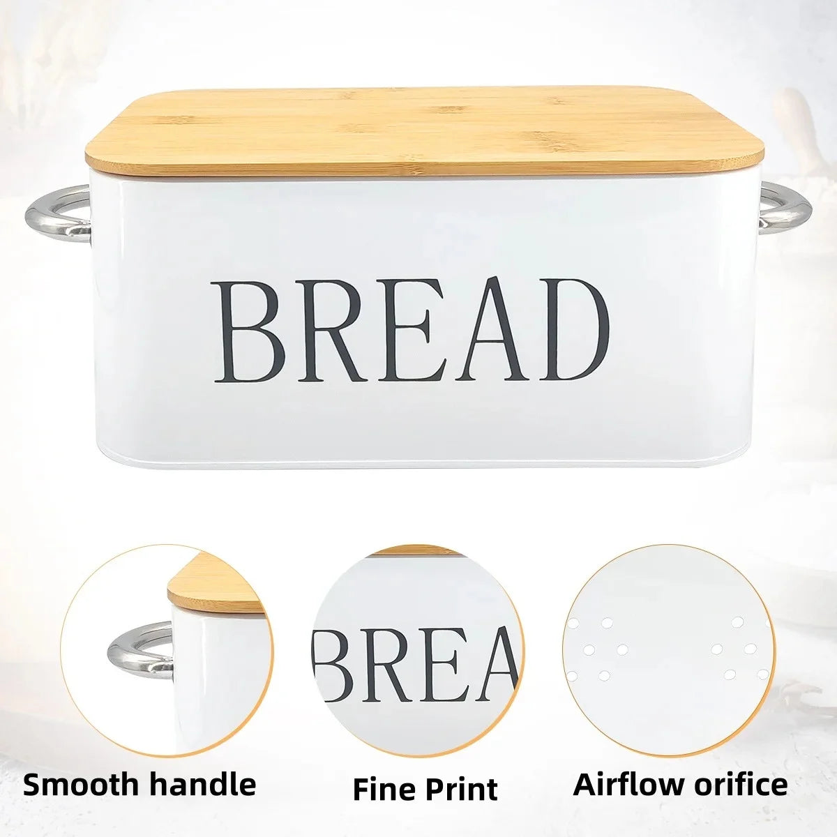 Large Bread Box, Bread Box Storage with Cutting Board Lid for Kitchen Counters Metal White