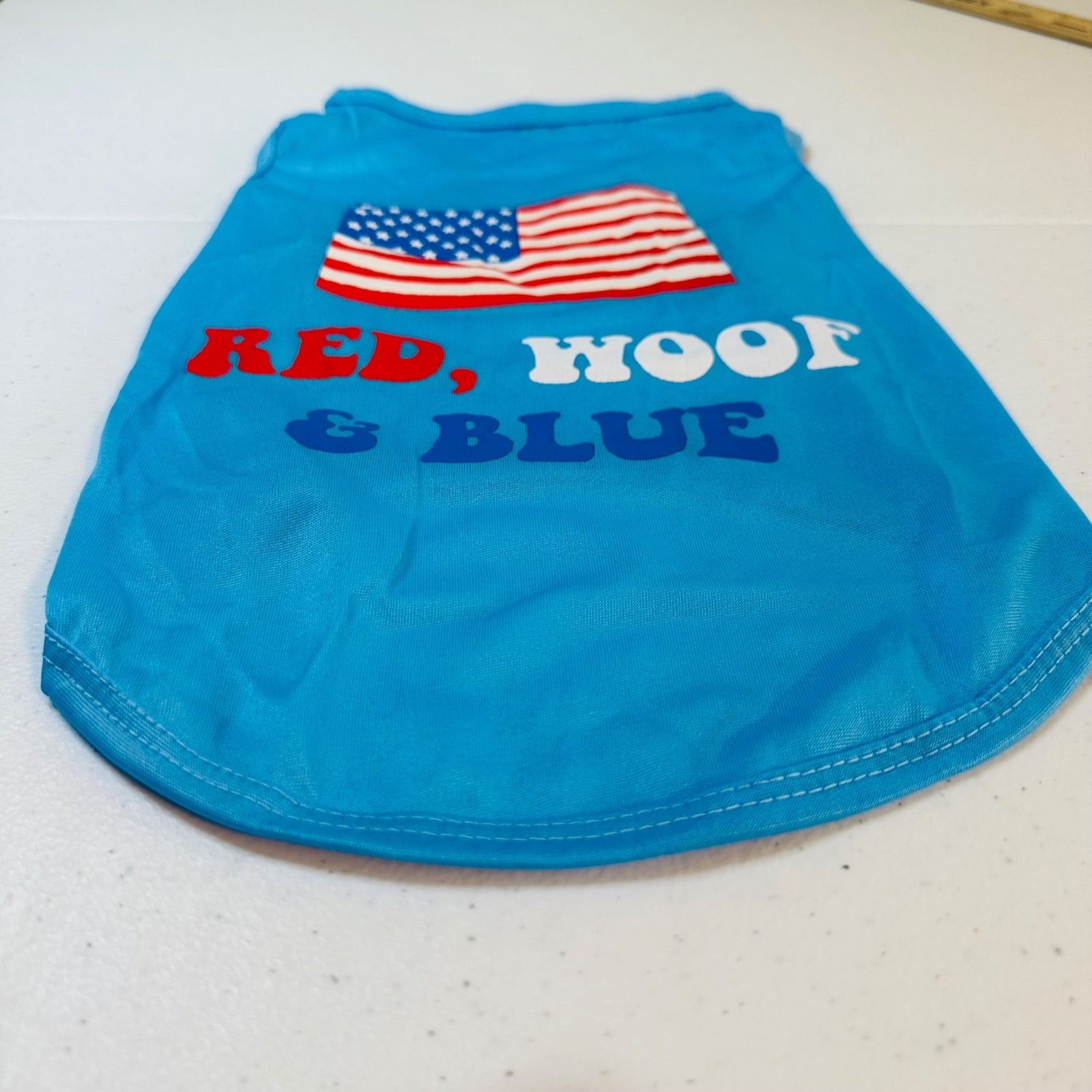 RED WOOF & BLUE American Flag Small Dog Shirt Fourth of July Patriotic Pet Shirt
