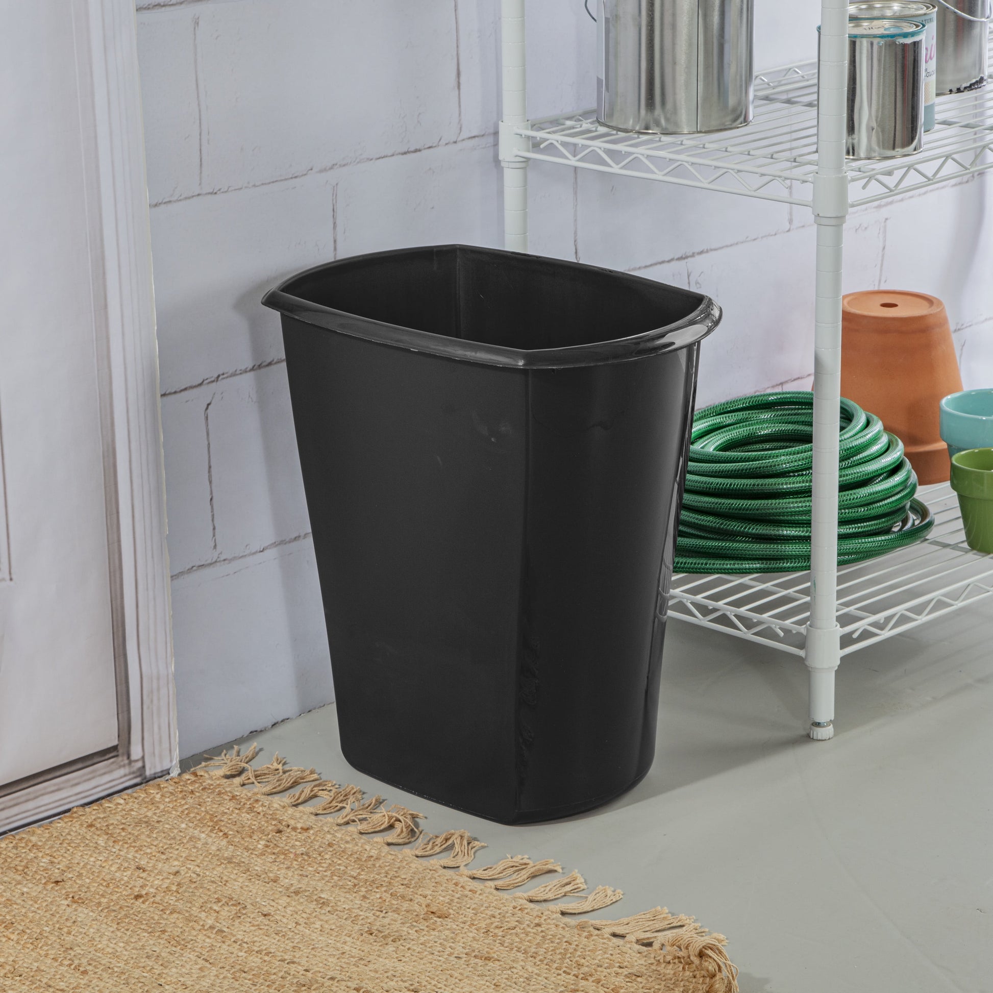 10 Gallon Rectangular Wastebasket, Large Open Plastic Trash Can for Kitchen, Black