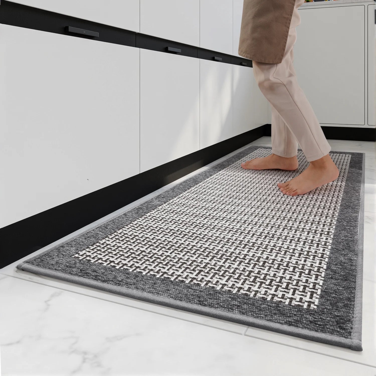 2-Piece Non-Slip Kitchen Rug Set, Washable Absorbent Mats, 19.7"X31.5"+19.7"X59", Gray, for Sink, Laundry, Hallway