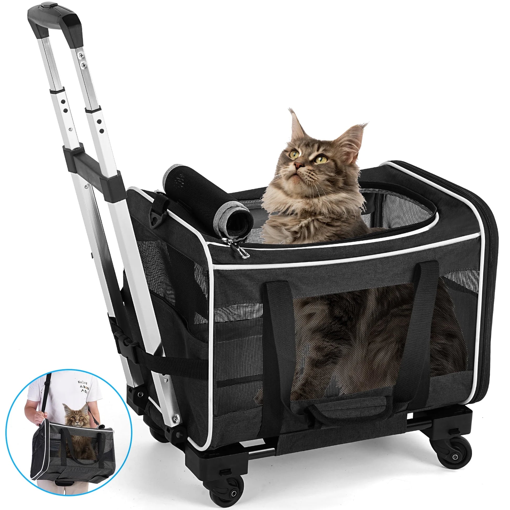 Pet Carrier with Wheels for Small to Medium Dogs and Cats - Ideal for Travel, Flight, Camping, and Outdoor Use