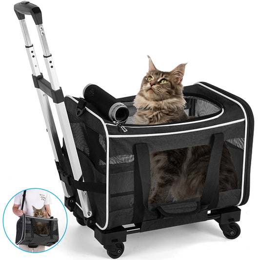 Pet Carrier with Wheels for Small to Medium Dogs and Cats - Ideal for Travel, Flight, Camping, and Outdoor Use