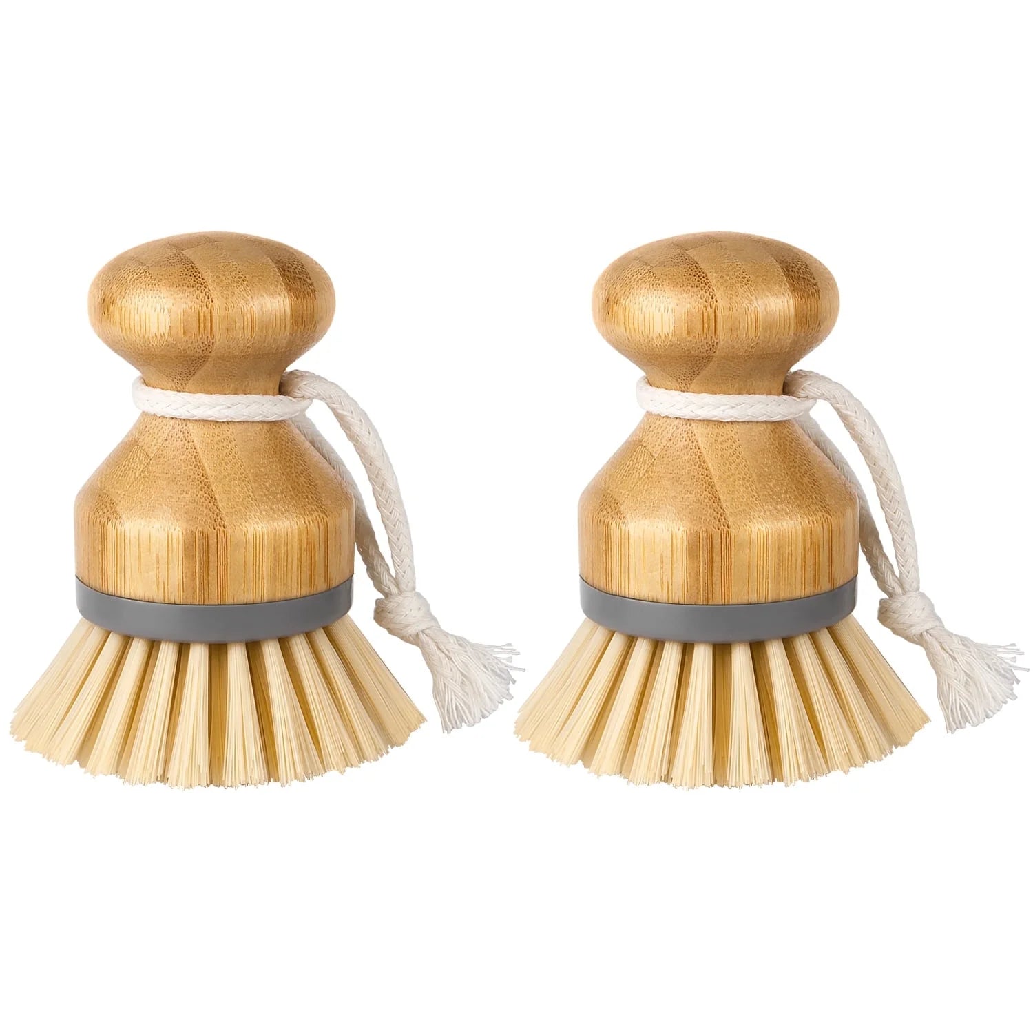 Bamboo Palm Brush, Scrub Brush for Dishes Pots Pans Kitchen Sink Cleaning, Pack of 2