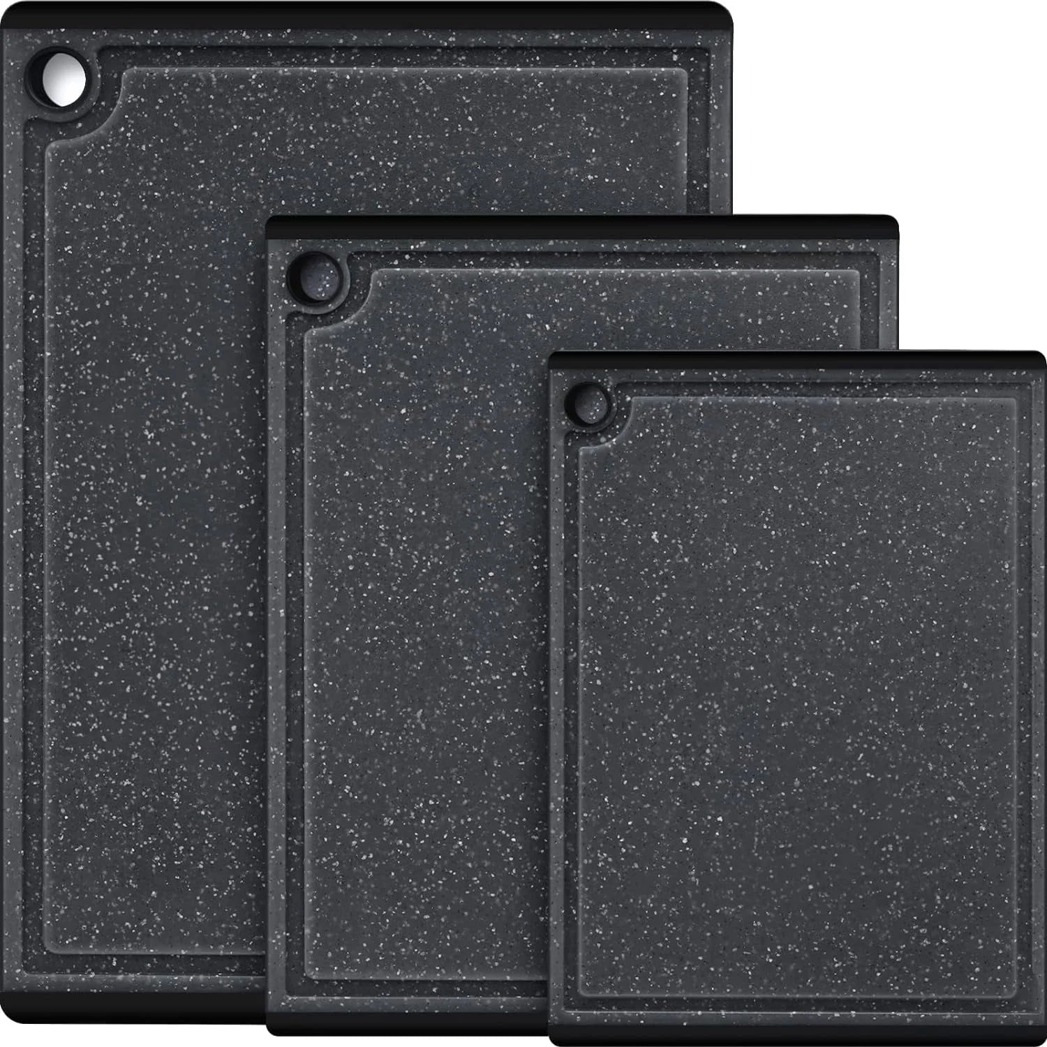 3-Piece Plastic Large Cutting Boards Set for Kitchen, Chopping Board with Non-Slip Feet and Juice Grooves