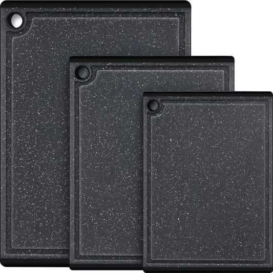 3-Piece Plastic Large Cutting Boards Set for Kitchen, Chopping Board with Non-Slip Feet and Juice Grooves