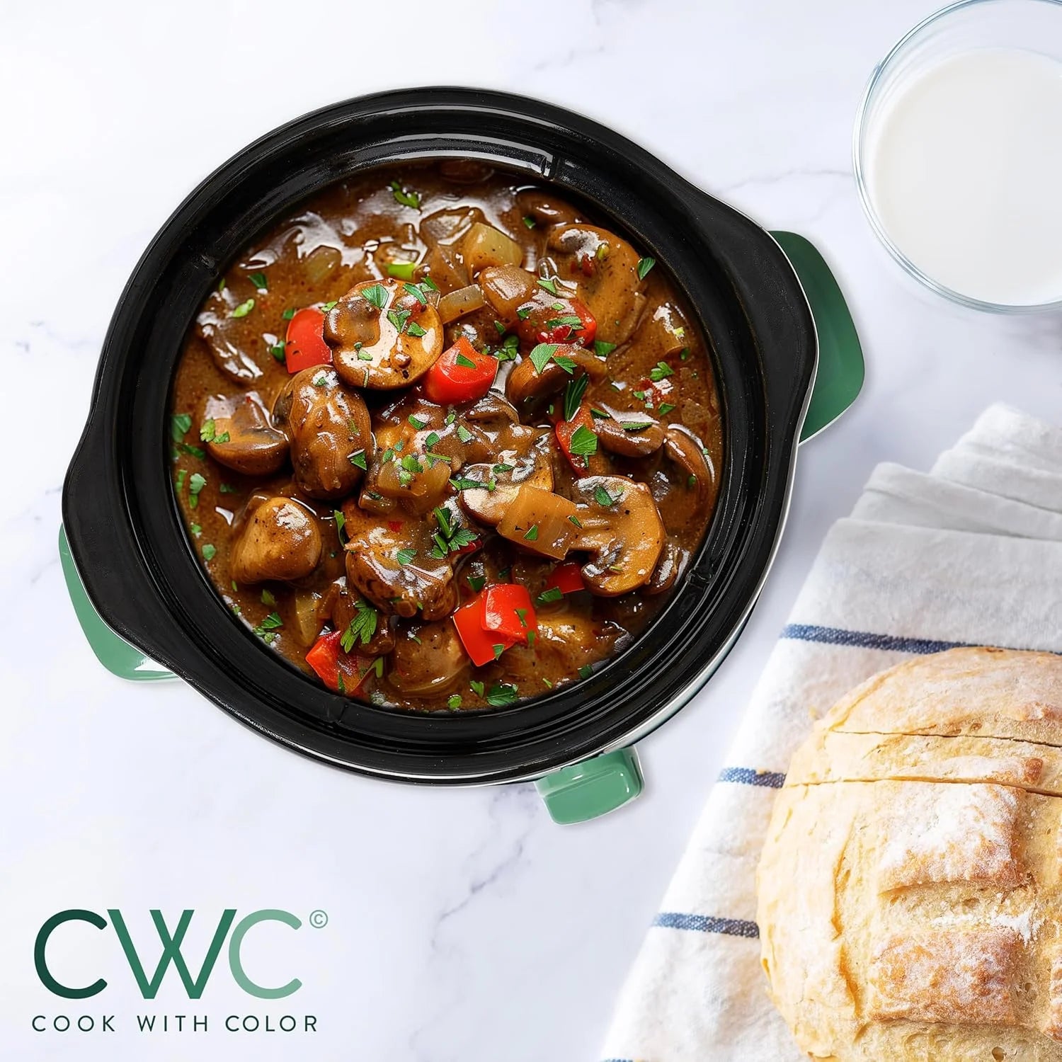 2-Quart Mini Slow Cooker with Removable Stoneware Pot, Dark Sage Green