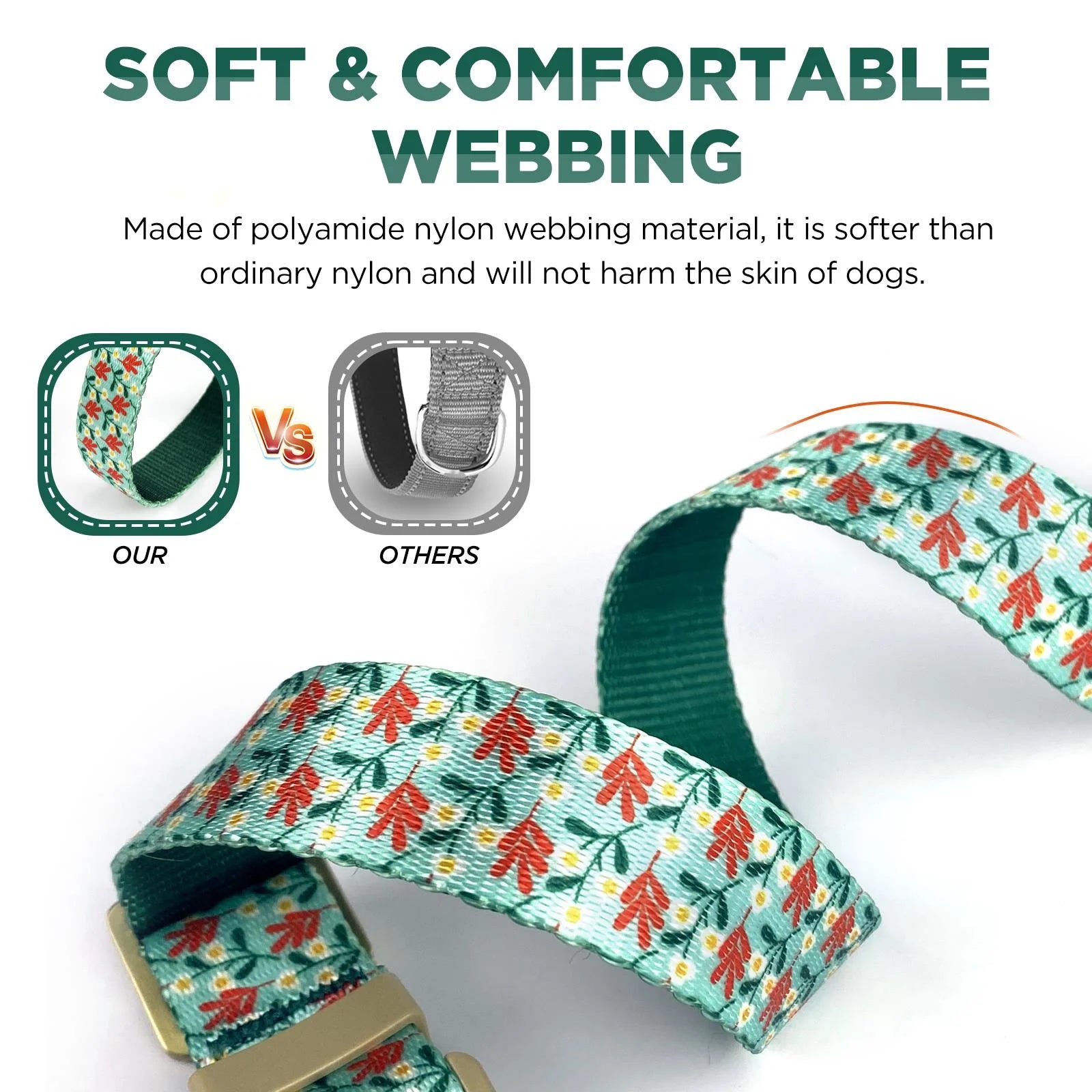 Stylish Dog Collar with Cyan Flower Pattern, Soft Nylon Design for Small to Large Dogs, Size S