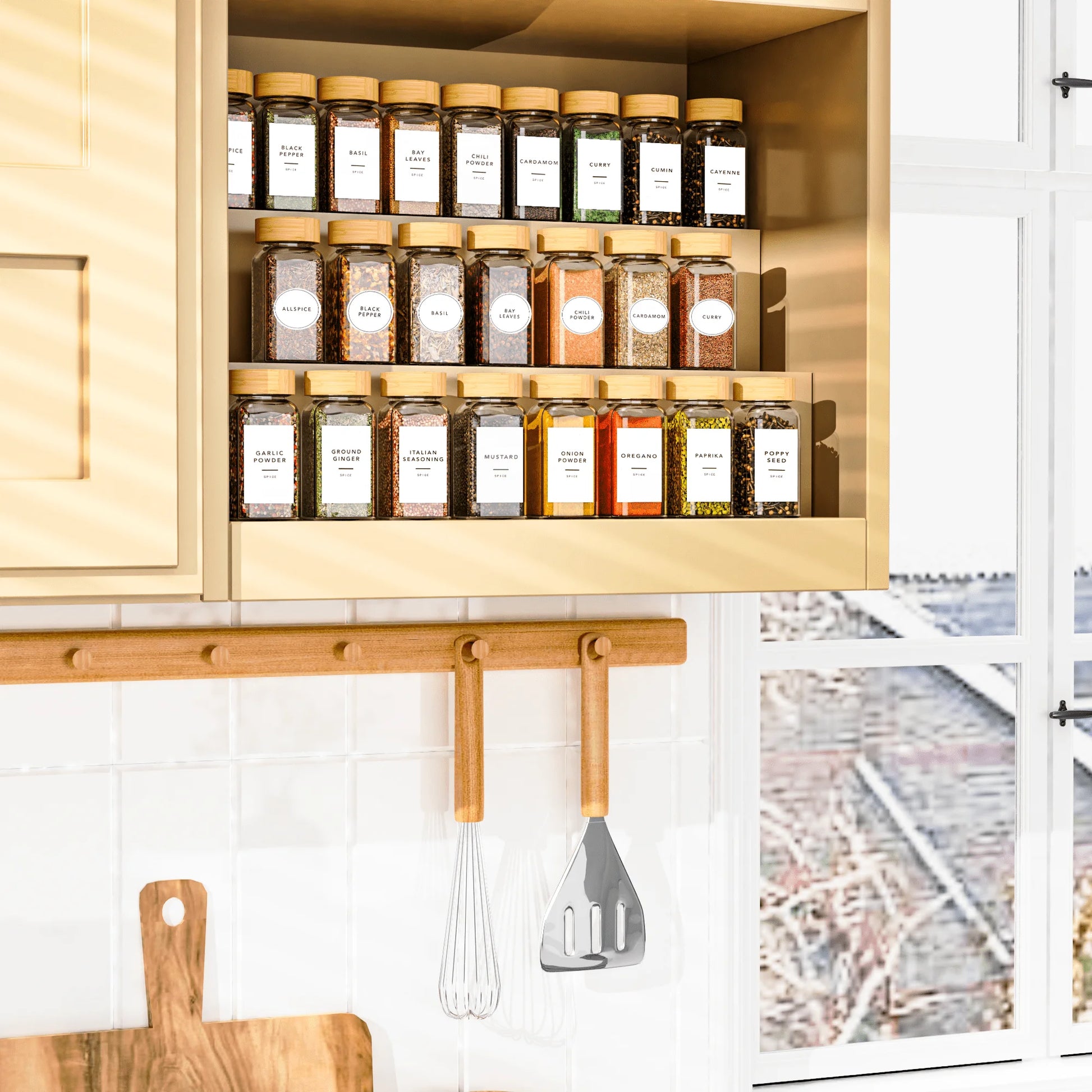 24 Pack Glass Spice Jar,Bamboo Lid Glass Spice Jars, Kitchen Spice Storage Jar, Spice Storage Jar,Kitchen Food Storage Tanks,Preprinted Spice Labels,Kitchen Organizer