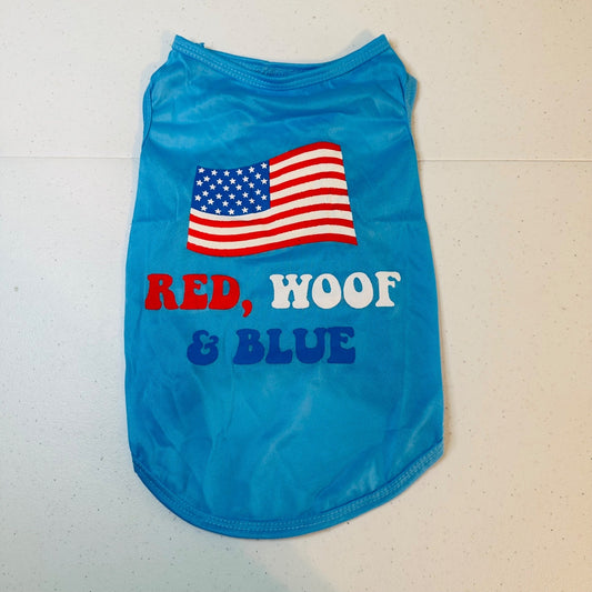 RED WOOF & BLUE American Flag Small Dog Shirt Fourth of July Patriotic Pet Shirt