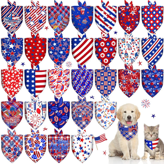 30 Pcs 4Th of July Dog Bandanas Bulk American Flag Pet Scarf Triangle Bibs Ho...