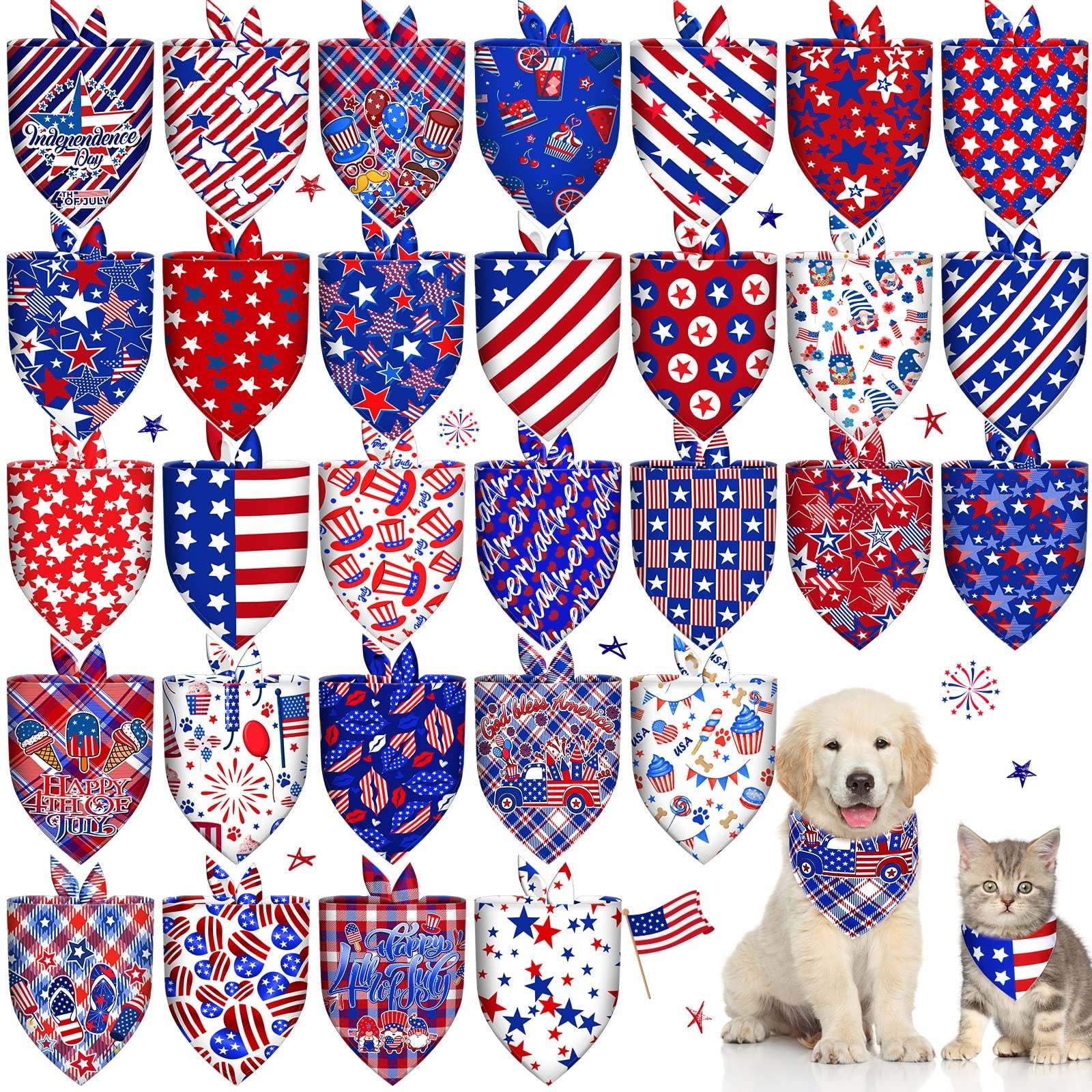 30 Pcs 4Th of July Dog Bandanas Bulk American Flag Pet Scarf Triangle Bibs Ho...