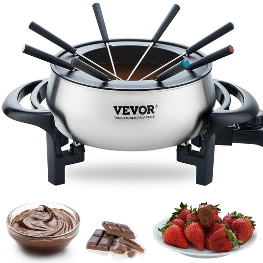 Electric Fondue Pot Set for Cheese & Chocolate, 3 Quart Chocolate Melting Warmer, Stainless Steel Fondue Maker with Temperature Control and 8 Forks,For Hors Deoeuvres,Entrees,And Desserts