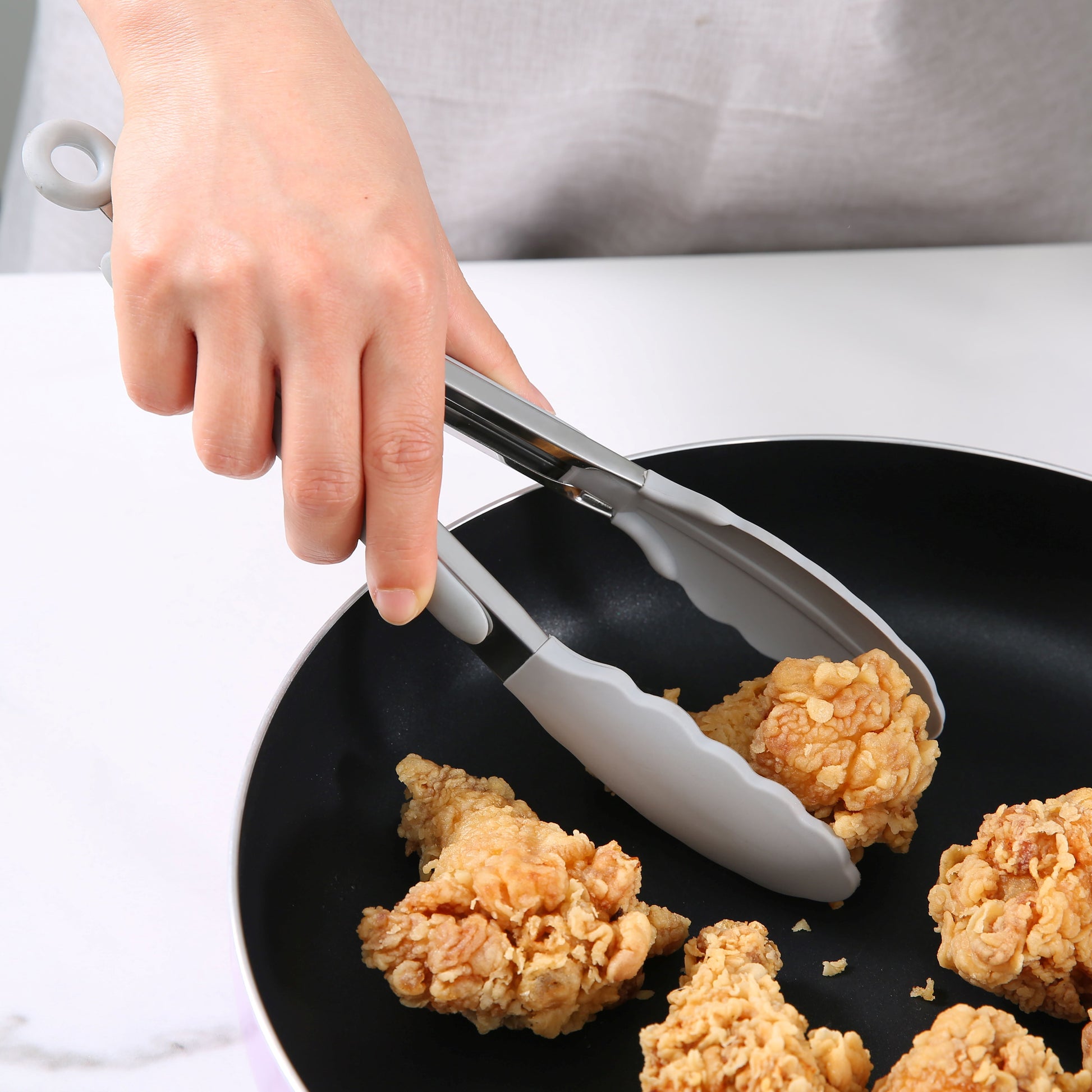 9" Stainless Steel and Silicone Locking Tongs, Soft Grip Handle, Grey Flannel