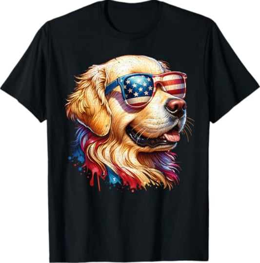 Funny Golden Retriever 4Th of July Merica USA Flag Dog Lover T-Shirt