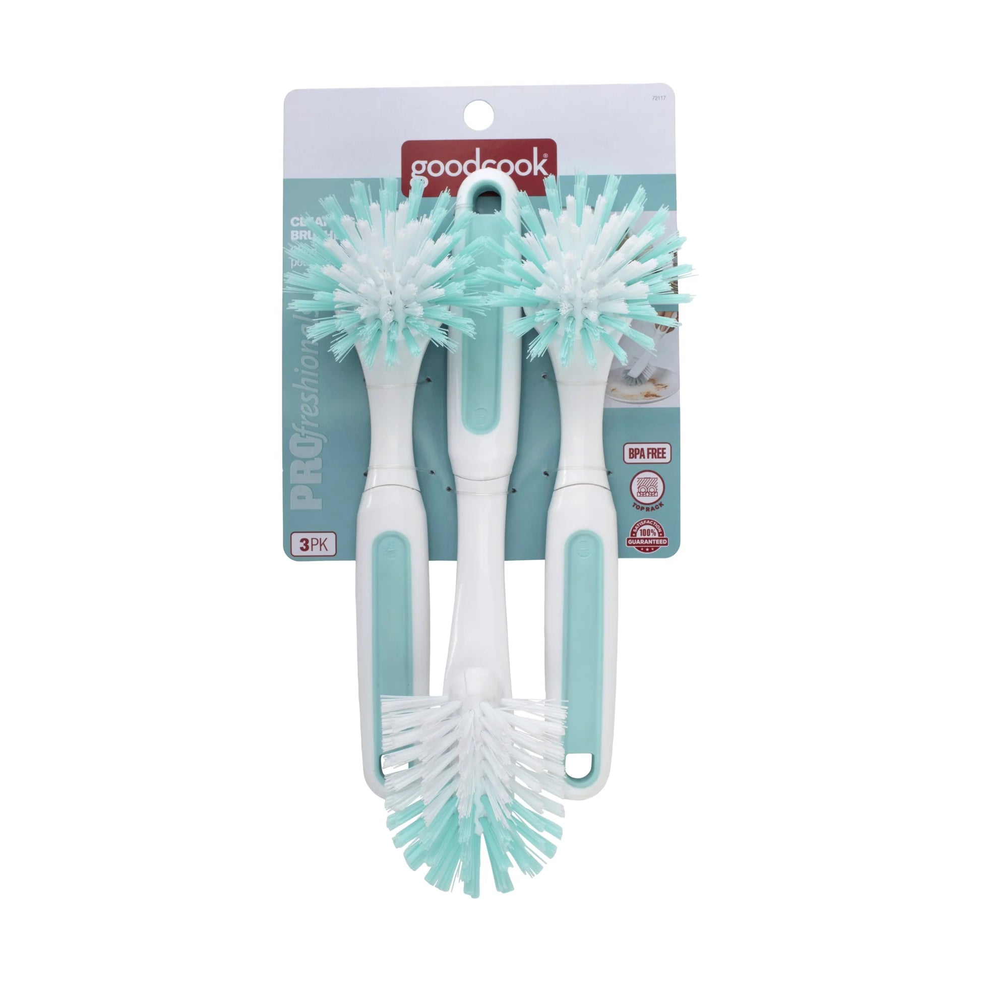 Profreshionals 3-Piece Bpa-Free Kitchen Dish Brush Set, Teal