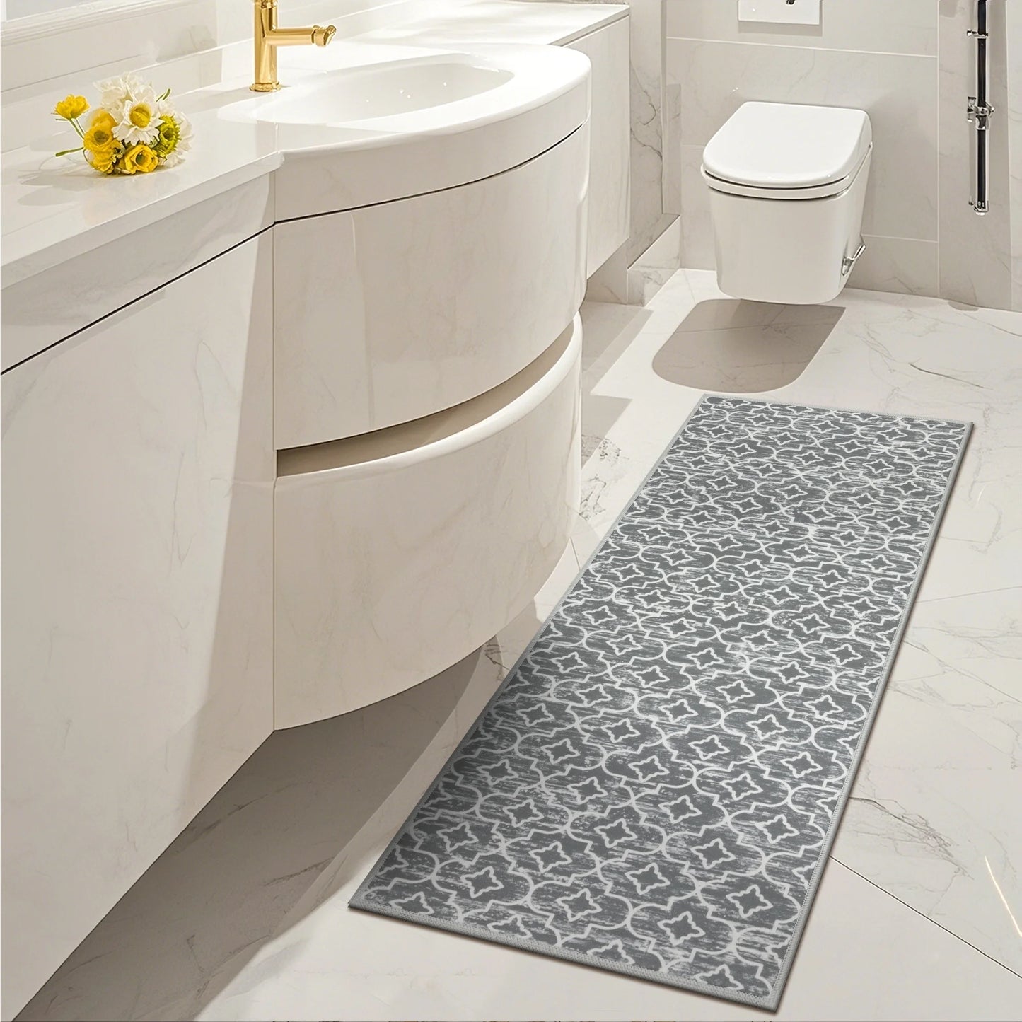 Gray Kitchen Rug Set 3 Piece, Non Slip Machine Washable Mats for Home Floor and Living Room