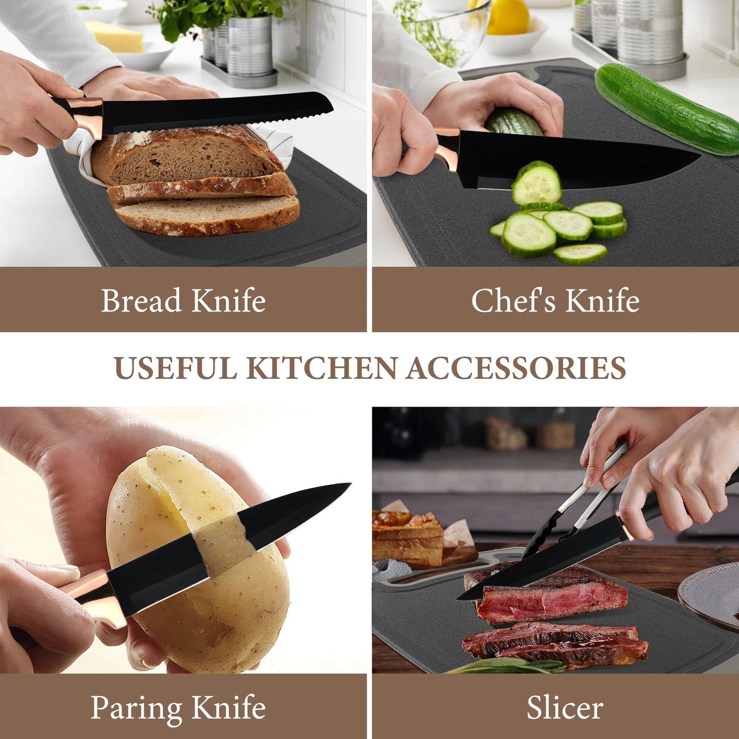 19Pcs Cooking Utensils Set, Kitchen Set Utensils Set with 11 Pieces Spatula Cooking Utensils,Heat Resistant Silicone Utensils 5 Piece Sharp Knife Set 1 Scissors and 1 Utensil Cutting Board Black