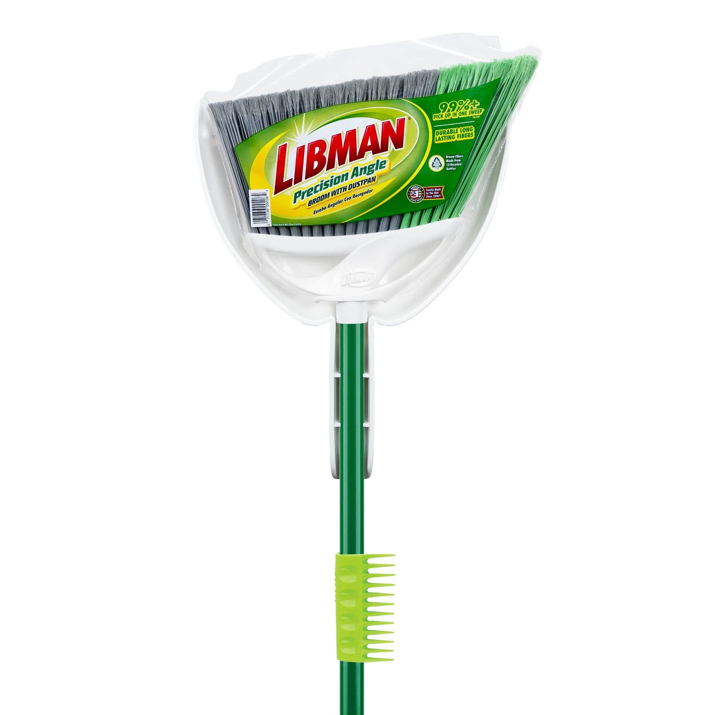 Household Angle Broom and Dust Pan W/Clean Fibers Comb Green / White