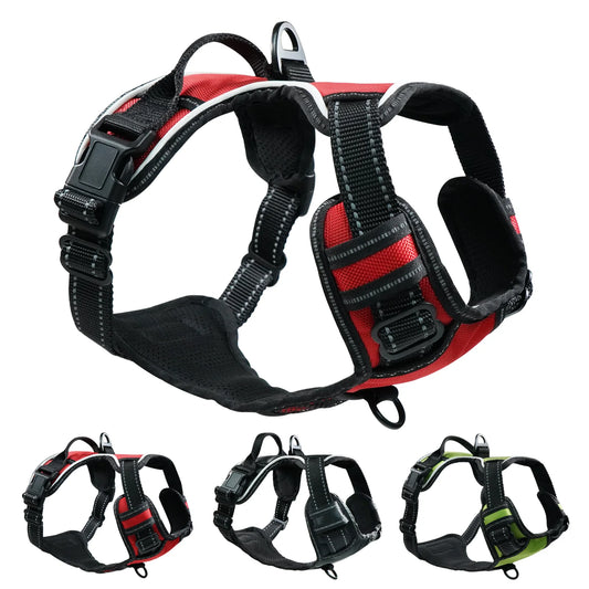 Reflective Adjustable Dog Harness - No Pull Pet Vest with Reflective Strips, Control Handle, and Breathable Mesh for Small, Medium, and Large Dogs - Small, Red