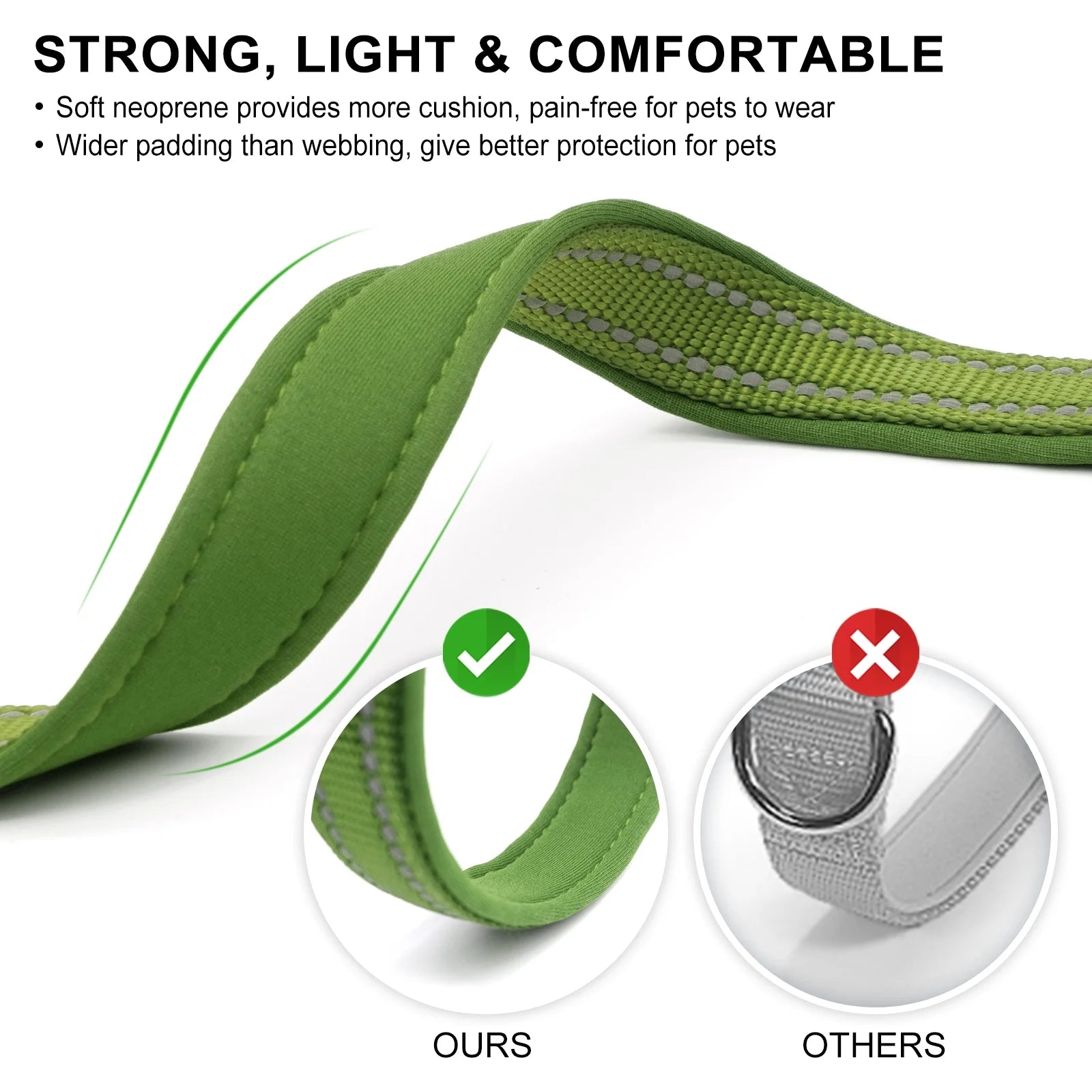 Reflective Dog Collar - Soft Neoprene Padded Adjustable Collar with ID Tag Ring for Puppies and Small Dogs, Army Green, XS