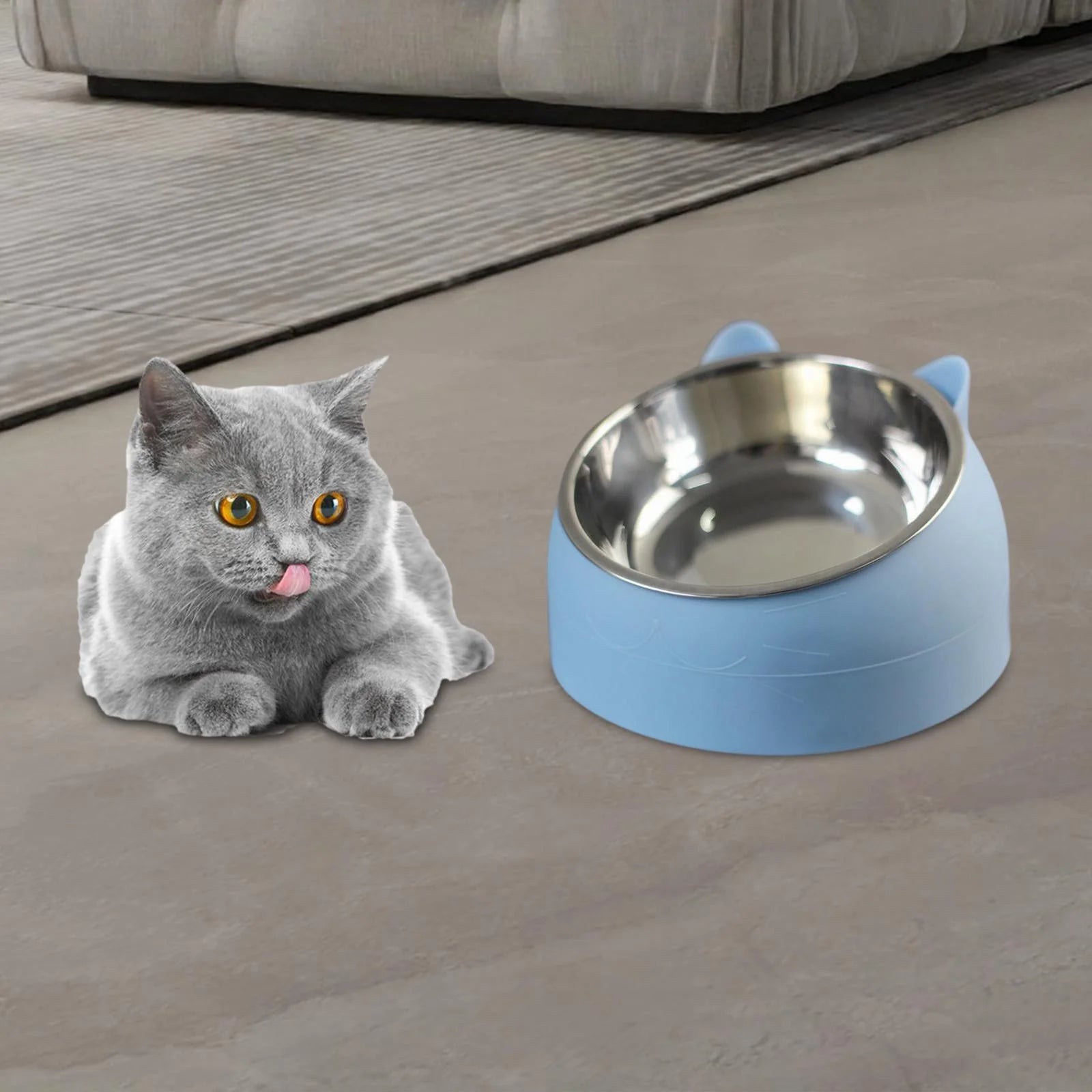 Pet Feeder Raised Cat Bowl Food Feeder Neck Protective Bowl Dog Kitten Food Dish Pet Supplies anti Slip Metal Blue