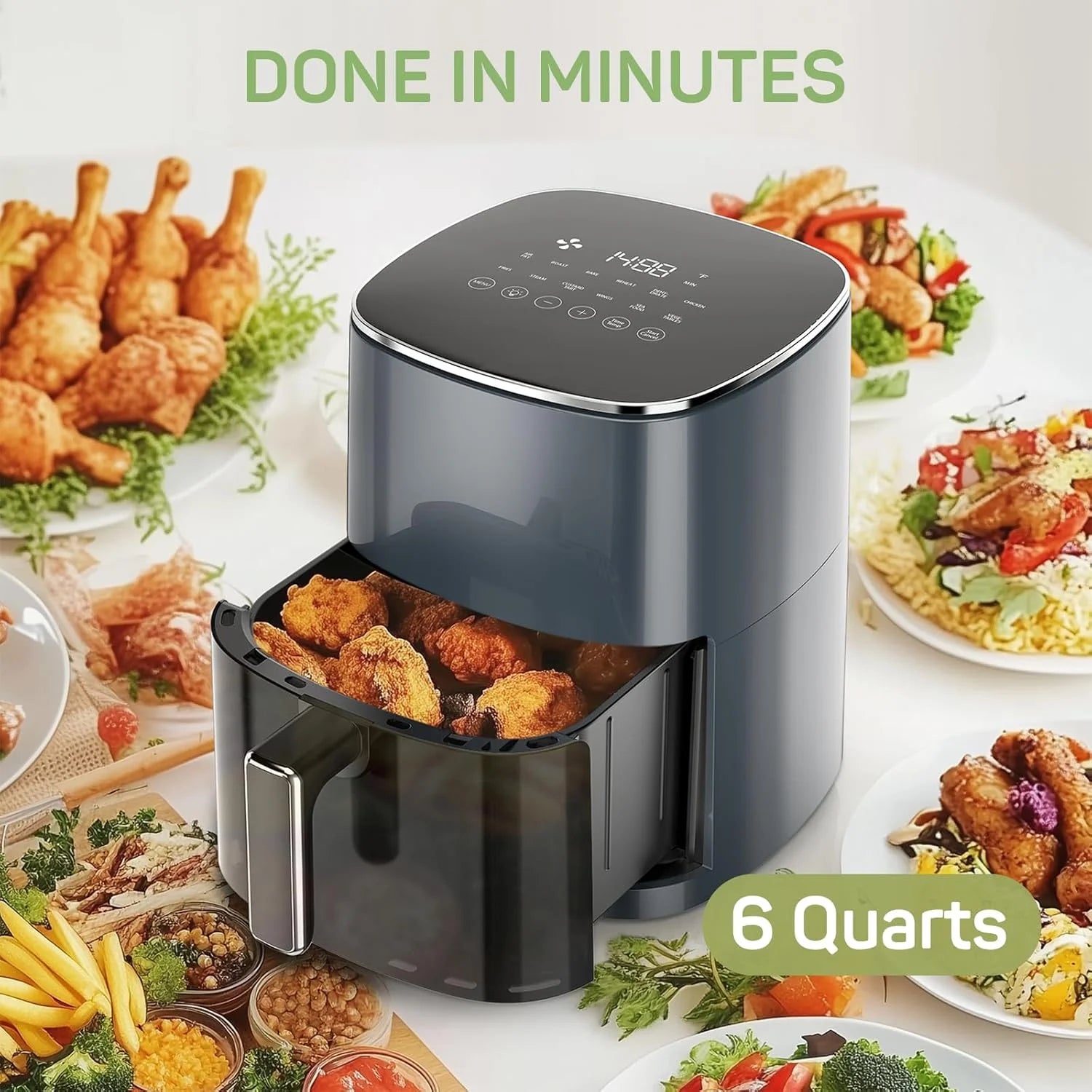 Air Fryer, 6-Quart Smart Air Fryer, 12-In-1 Functions - Air Fry, Roast, Reheat, Dehydrate, Bake, Steam, and More, 400°F Max Temperature, Grey