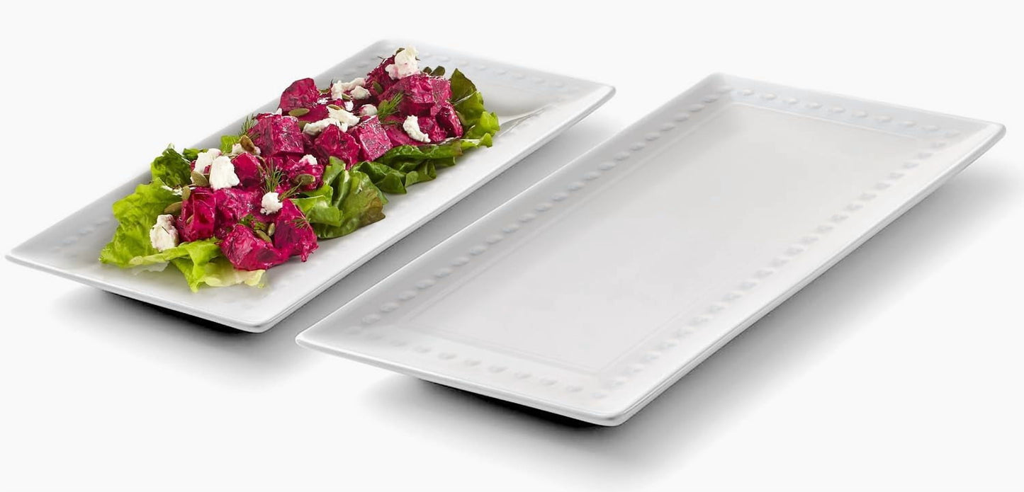 Large White Ceramic Rectangular Serving Platter Set, 2-Pack, 14" and 12"