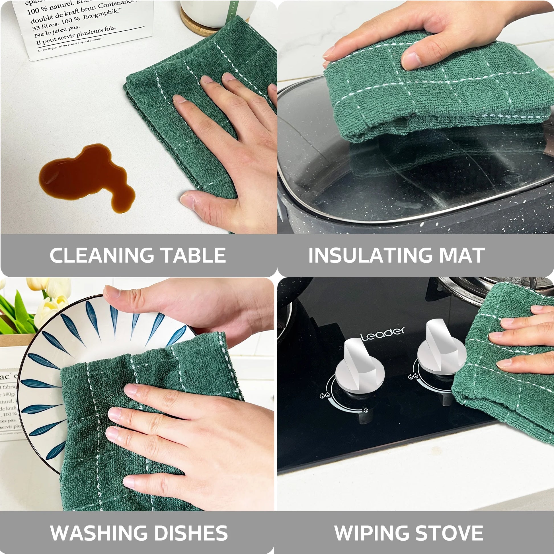 100% Cotton Kitchen Dish Towels, Super Soft and Absorbent Dish Cloths Washing Drying Dishes, 12" X 12", Mixed Color, 6 Pack