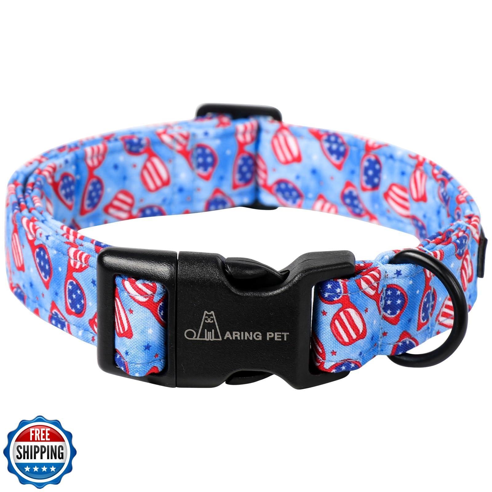 ARING PET 4Th of July Dog Collar-Cotton Patriotic Dog Collars, Adjustable Ame