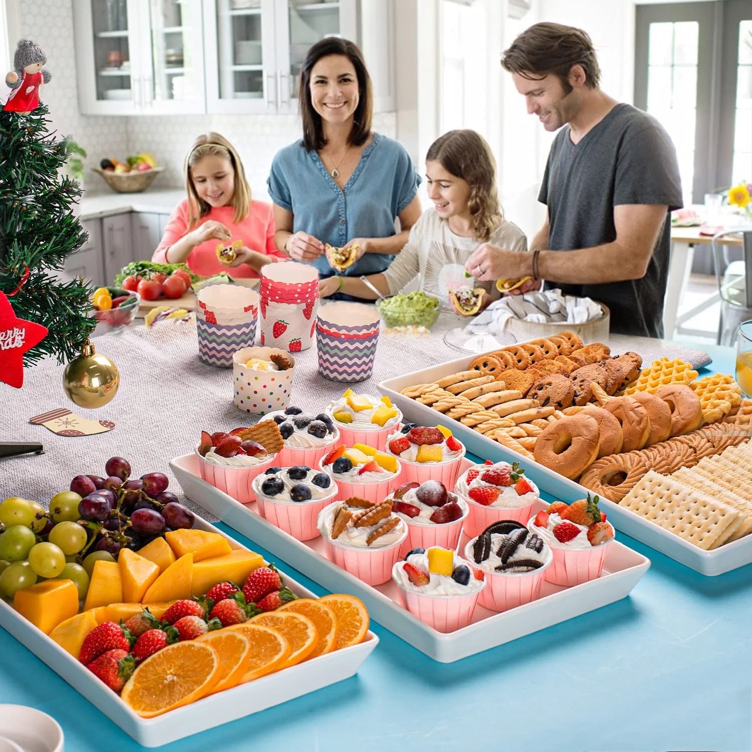 Large Serving Platter, 16/14/12 Inch Rectangular Serving Trays for Serving Food, Serving Tray for Party - Set of 3, White