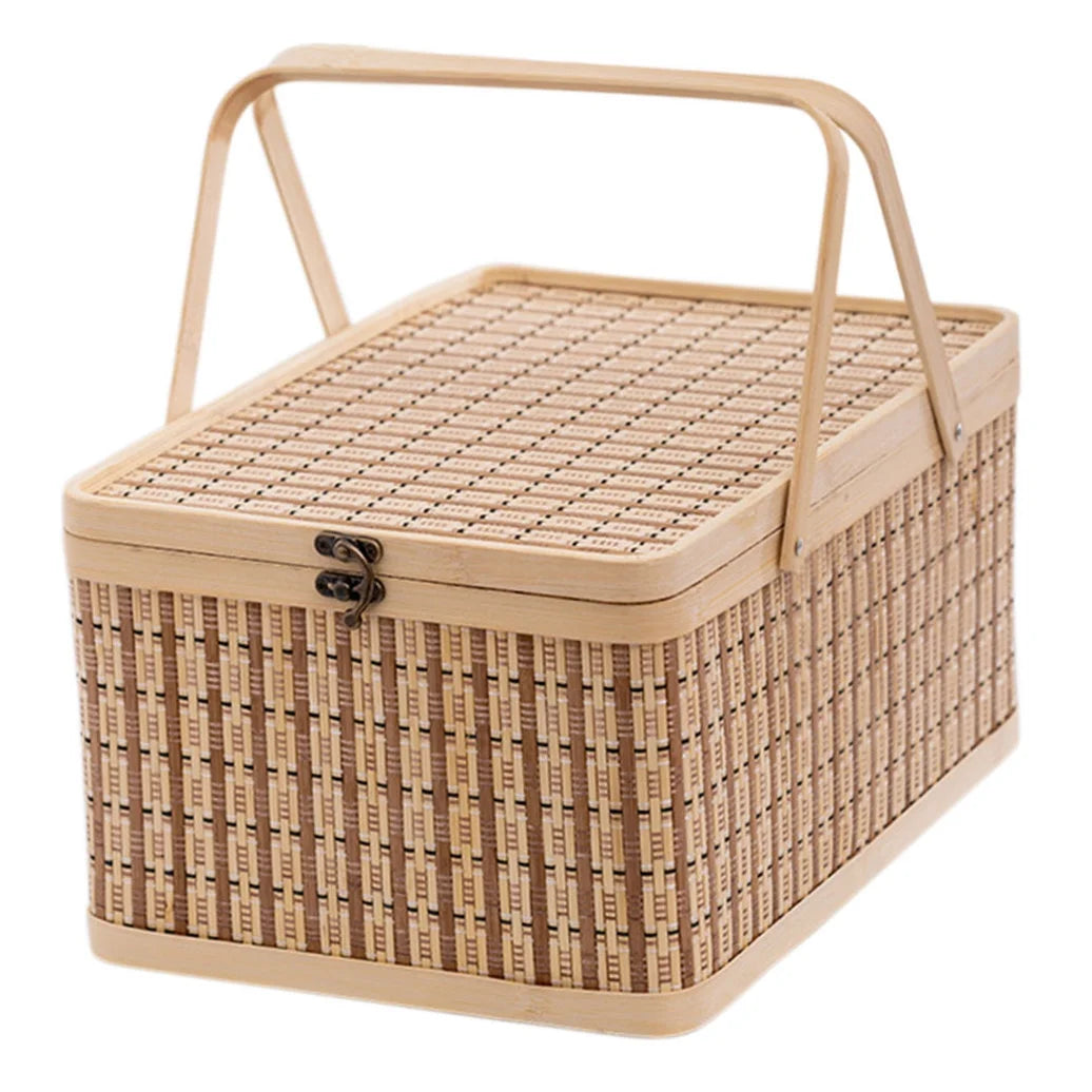 Kitchen Storage Basket Bamboo Woven Basket Retro Style Gift Packaging 1Pcs