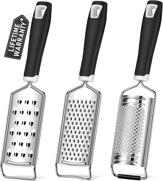 Cheese Grater, 3 Packs Stainless Steel Lemon Zester Grater with Silicone Handle for Cheese, Chocolate, Spices