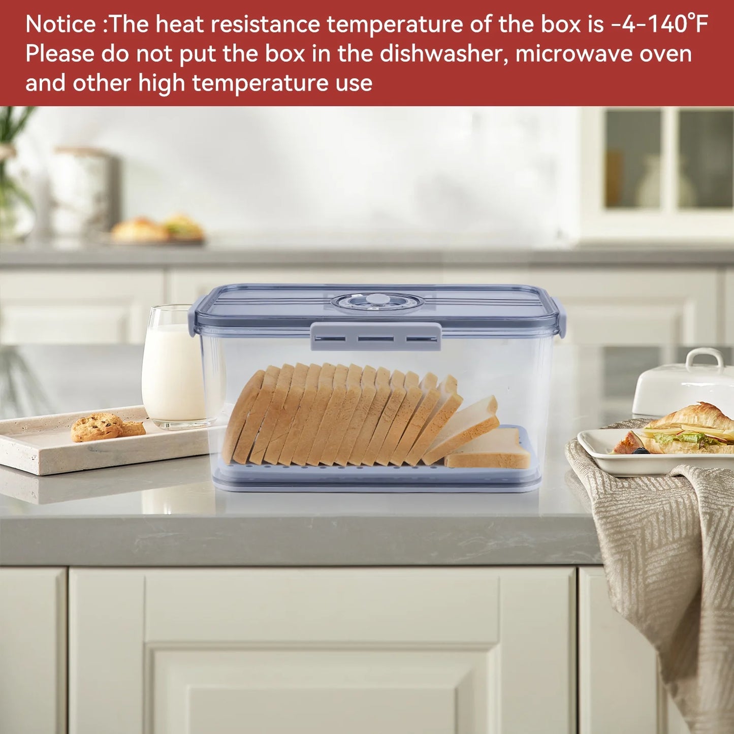Airtight Bread Box with Lid ,Time Recording, Kitchen Countertop Storage Container,Store Bread, Toast, Donut and Fruits,Gray