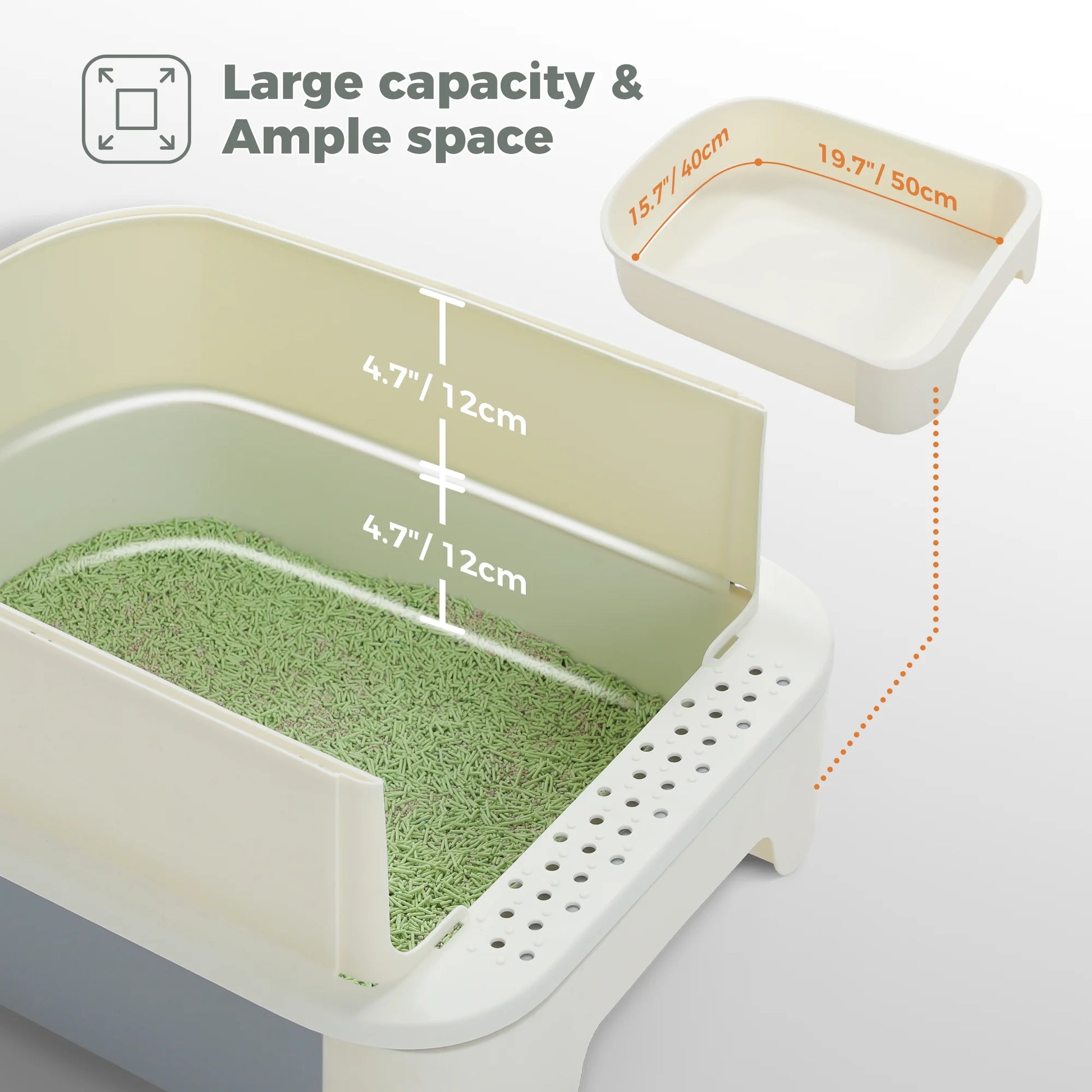 Large Cat Litter Box with Scoop Litter Box with Lid Double-Layer Leak-Proof Litter Box for Cat, Gray