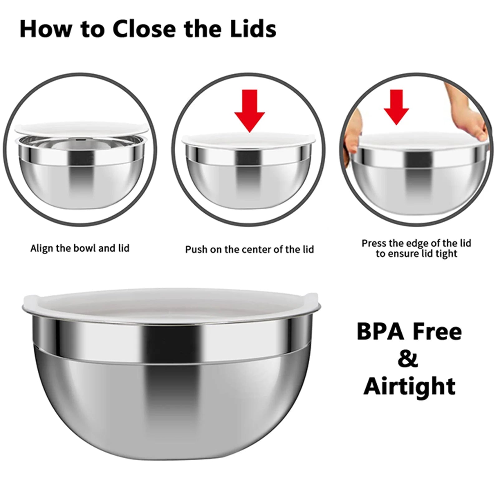 6 Pack Stainless Steel Mixing Bowls Set ,Kitchen Metal Meal Prep Bowls with Lids for Baking,Cooking,Serving