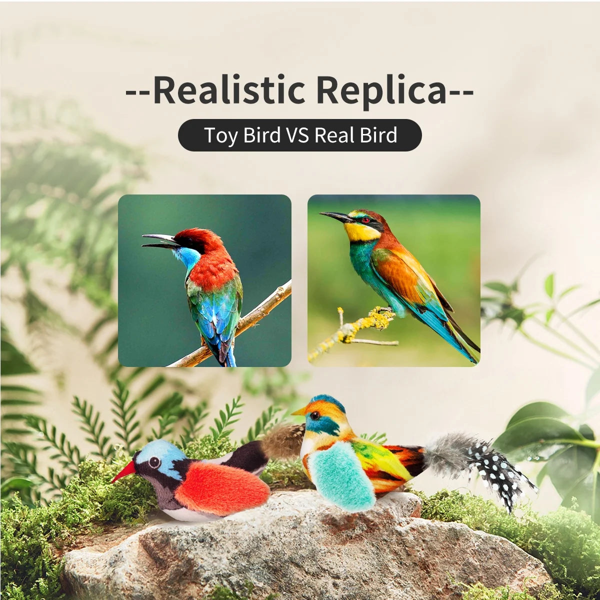 Catnip Cat Toys 2-Piece Interactive Cat Toy Set with Chirp Bird, Elastic String, Catnip (2 Pack)