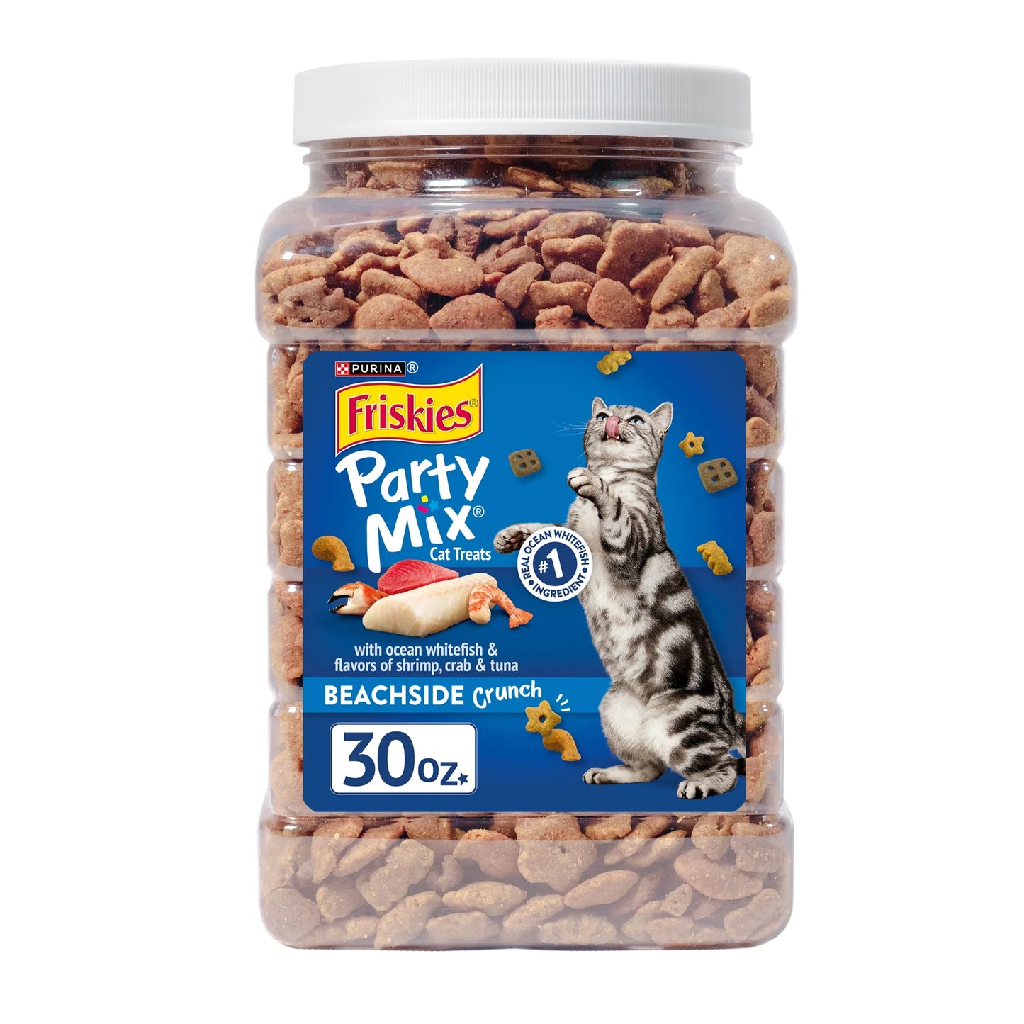 Purina Party Mix Cat Treats, Beachside Crunch Snacks, 30 Oz. Canister
