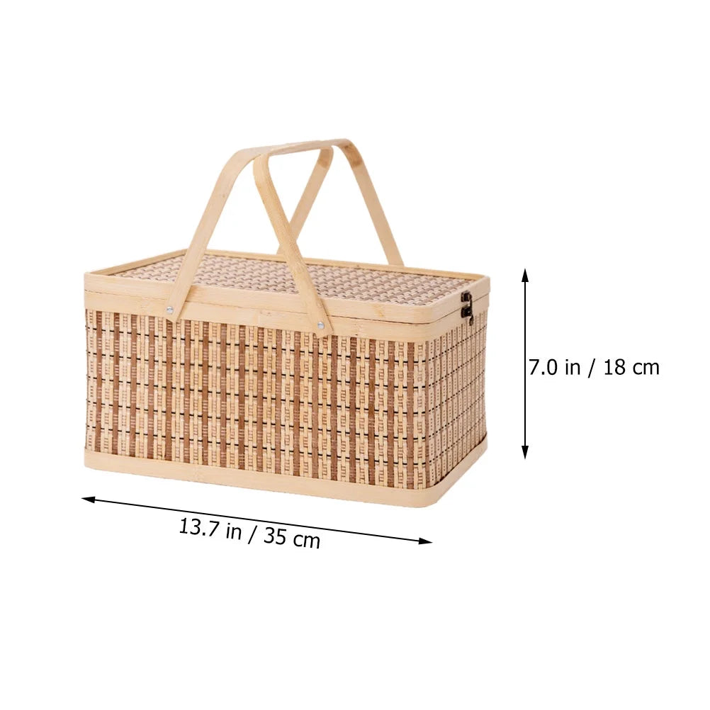 Kitchen Storage Basket Bamboo Woven Basket Retro Style Gift Packaging 1Pcs