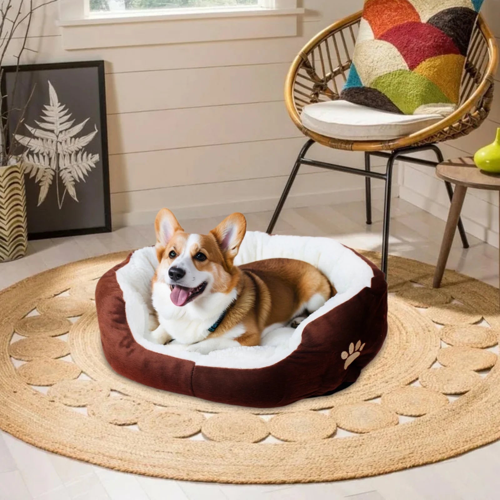 Dog Beds for Small Dogs Puppy Bed Pet Cats Bed with Removable Cushion for Indoor Cats Dogs, Brown