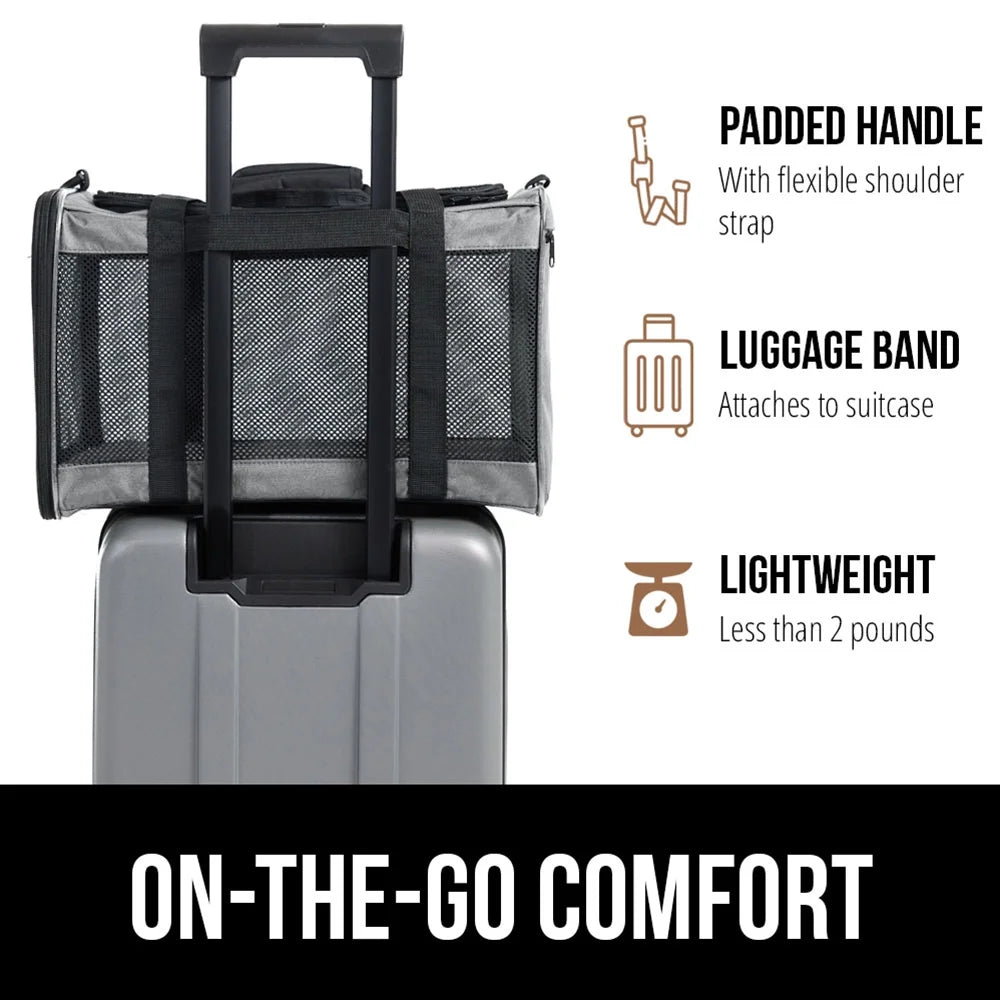 Portable Cat Carrier and Dog Kennel for Pets up to 15 lbs, Airline-Approved Travel Bag, Gray