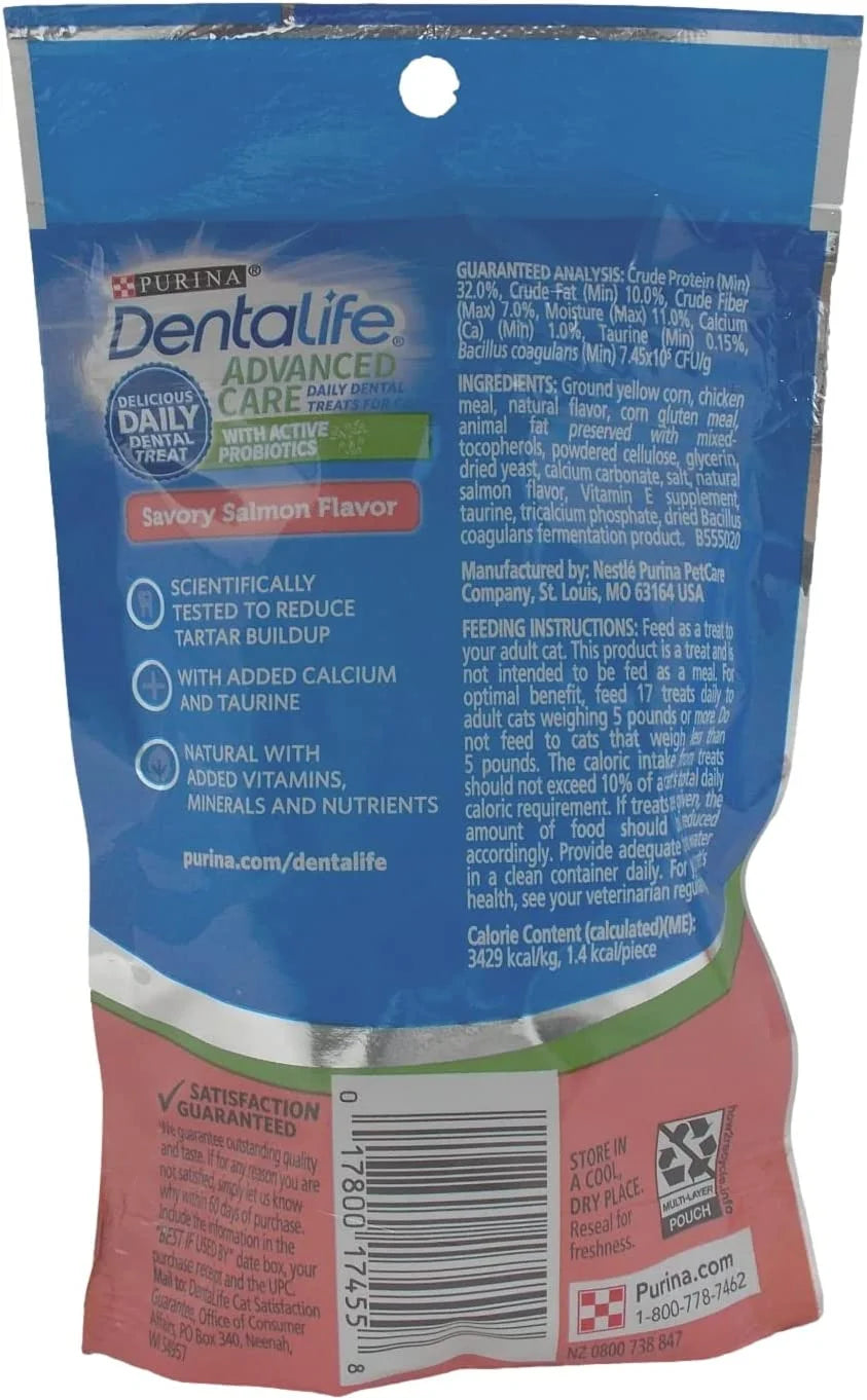 Purina Dentalife Dental Cat Treats 2 Flavor 4 Pouch Variety 2 Each: Tasty Chicken, Savory Salmon +  Zine | Catnip Toy